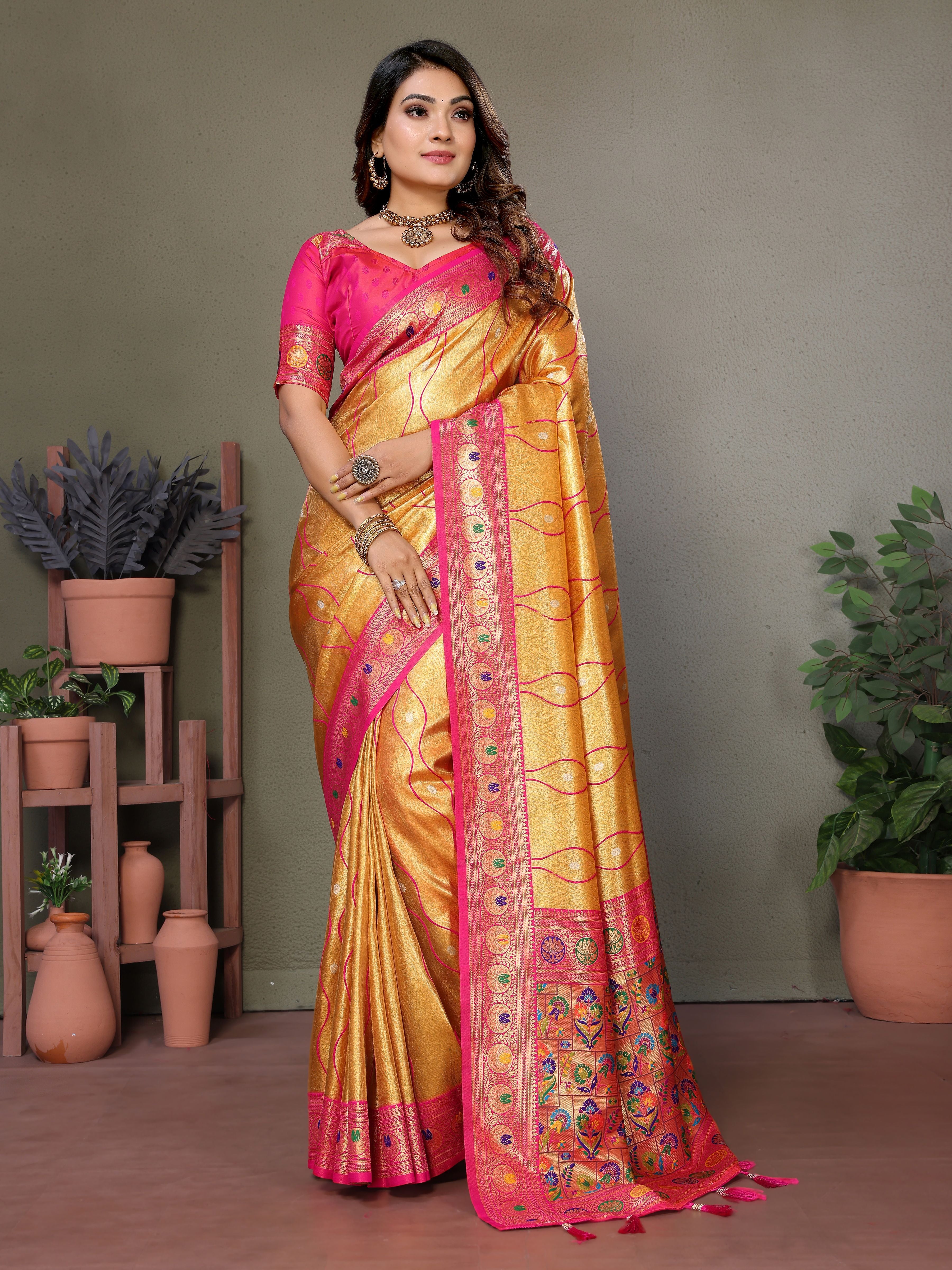 Woven Heavy Designer Banarasi Tissue Silk Mustard Ethnic Ceremonial Saree