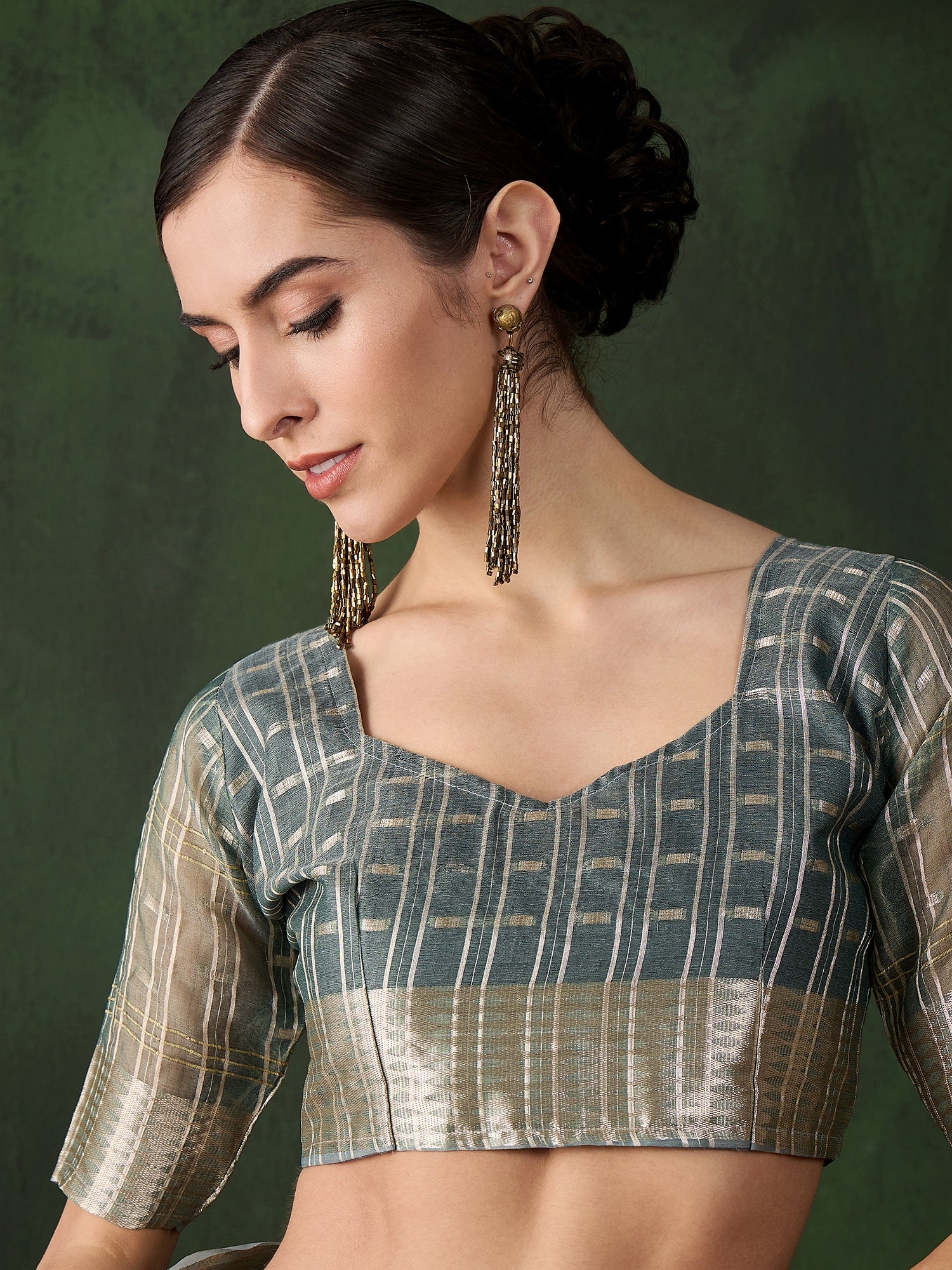 Woven Jacquard Designer Green Khadi Organza Festive Saree