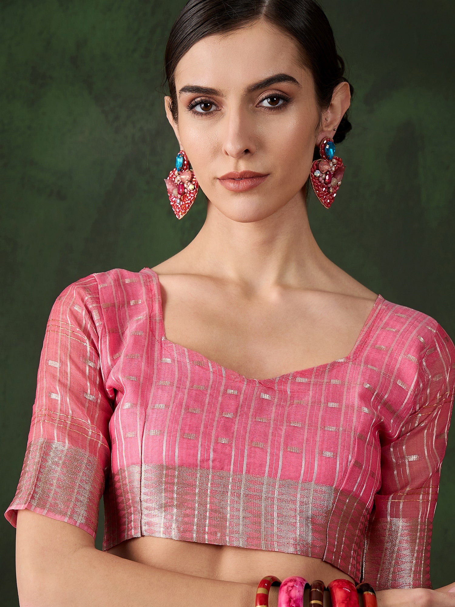 Woven Jacquard Designer Pink Khadi Organza Festive Saree