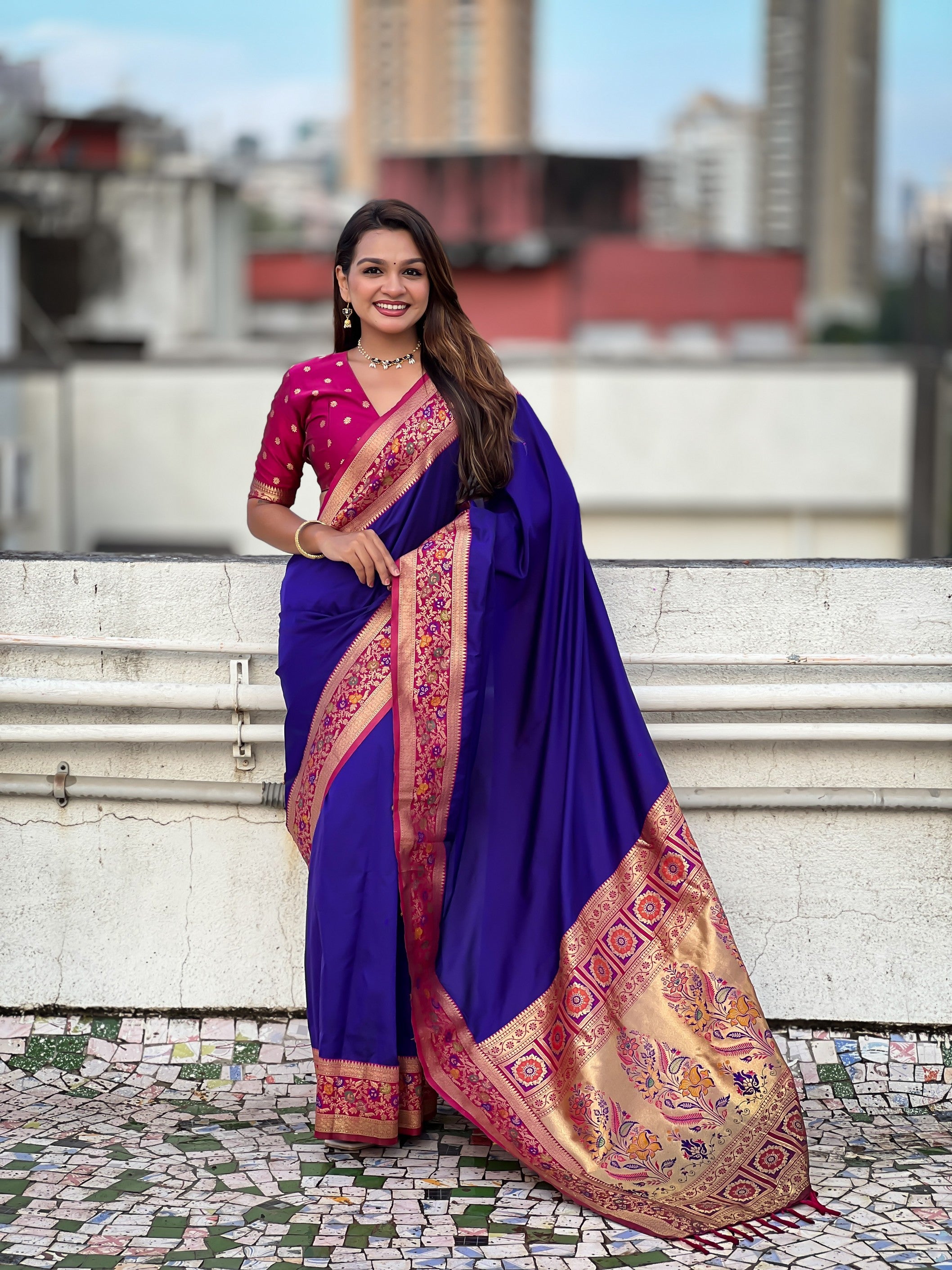 Woven Kadiyal Paithani Gala Designer Blue Soft Silk Ethnic Saree