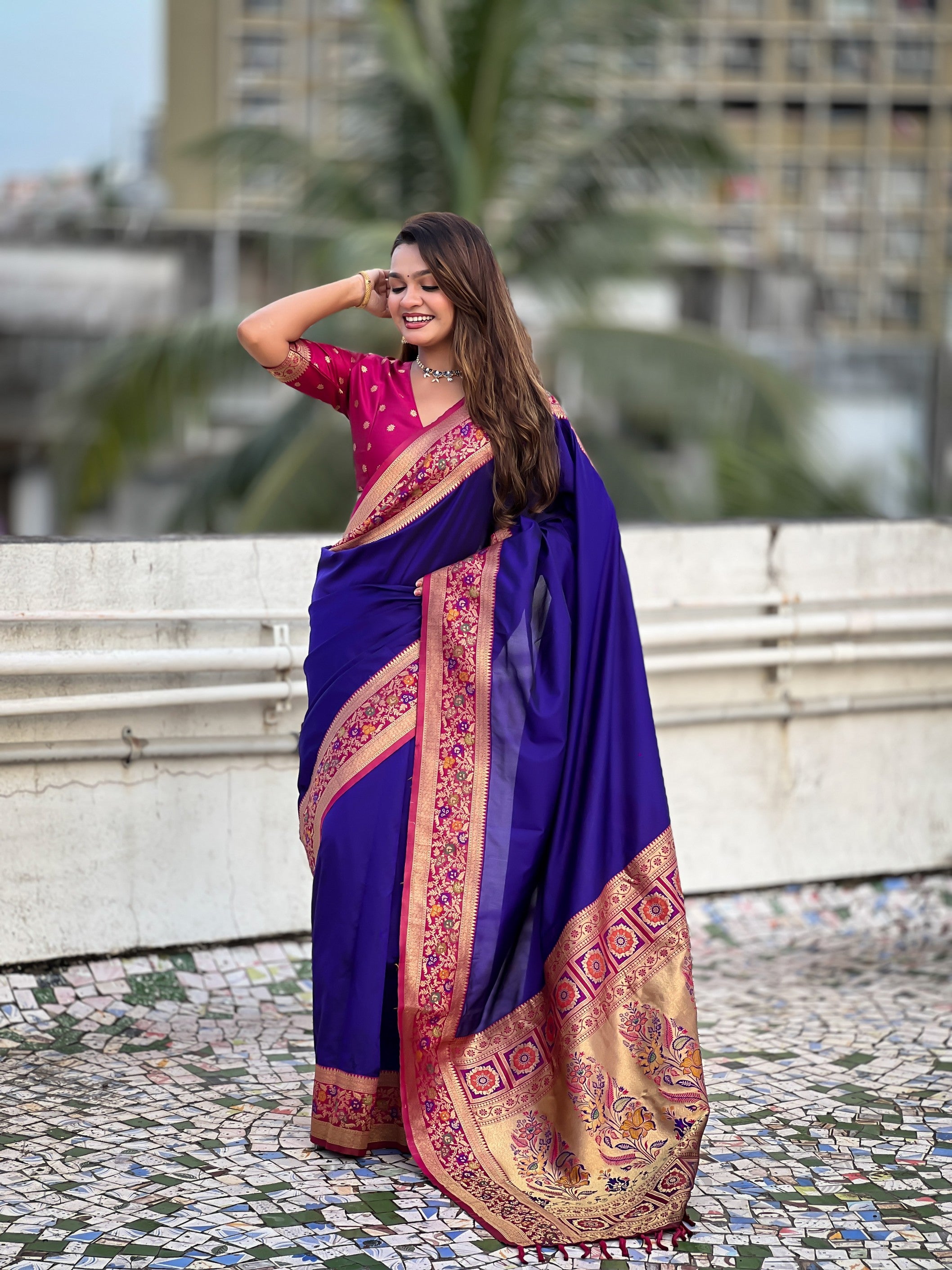 Woven Kadiyal Paithani Gala Designer Blue Soft Silk Ethnic Saree