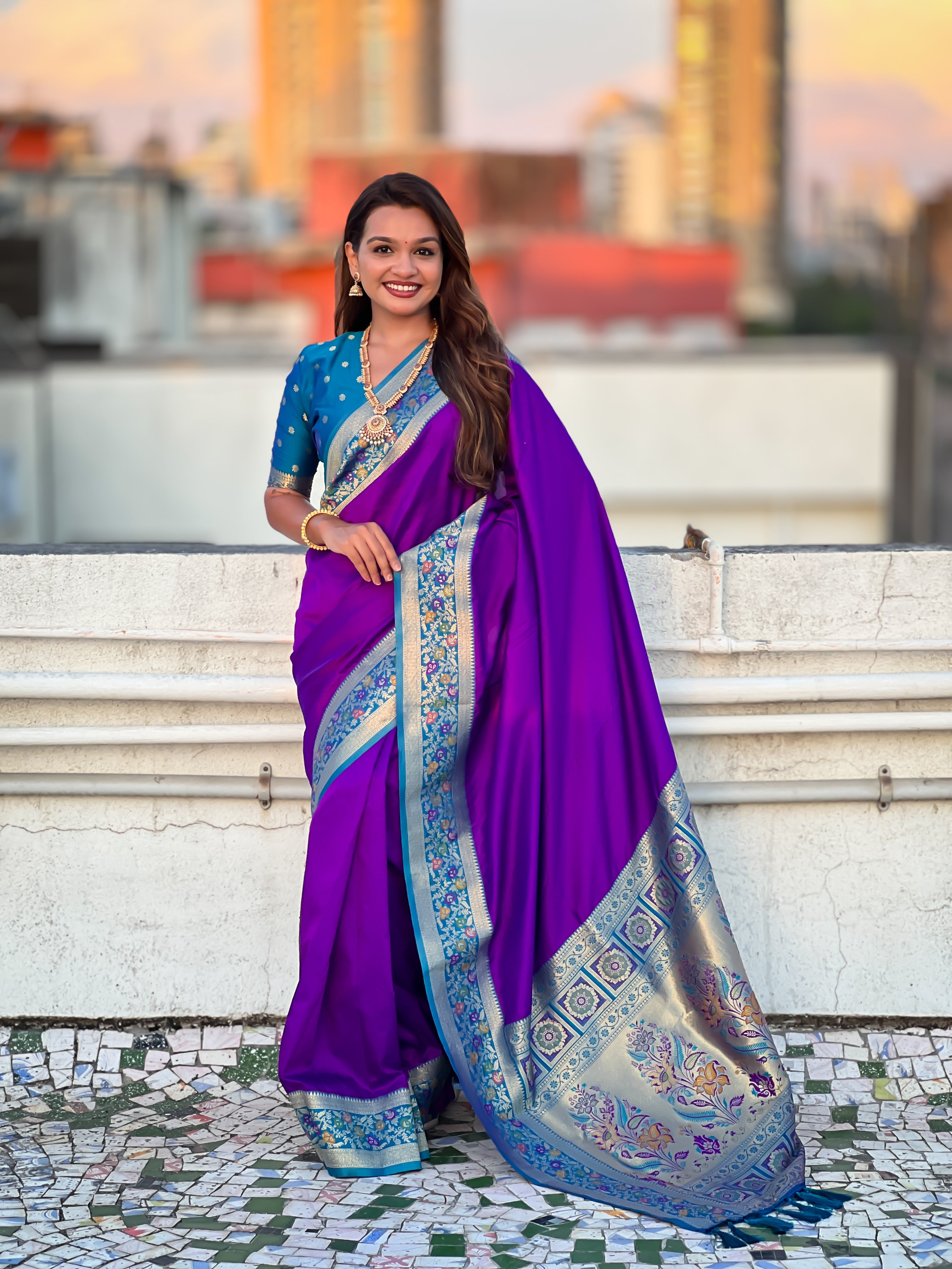 Woven Kadiyal Paithani Gala Designer Lavender Soft Silk Ethnic Saree