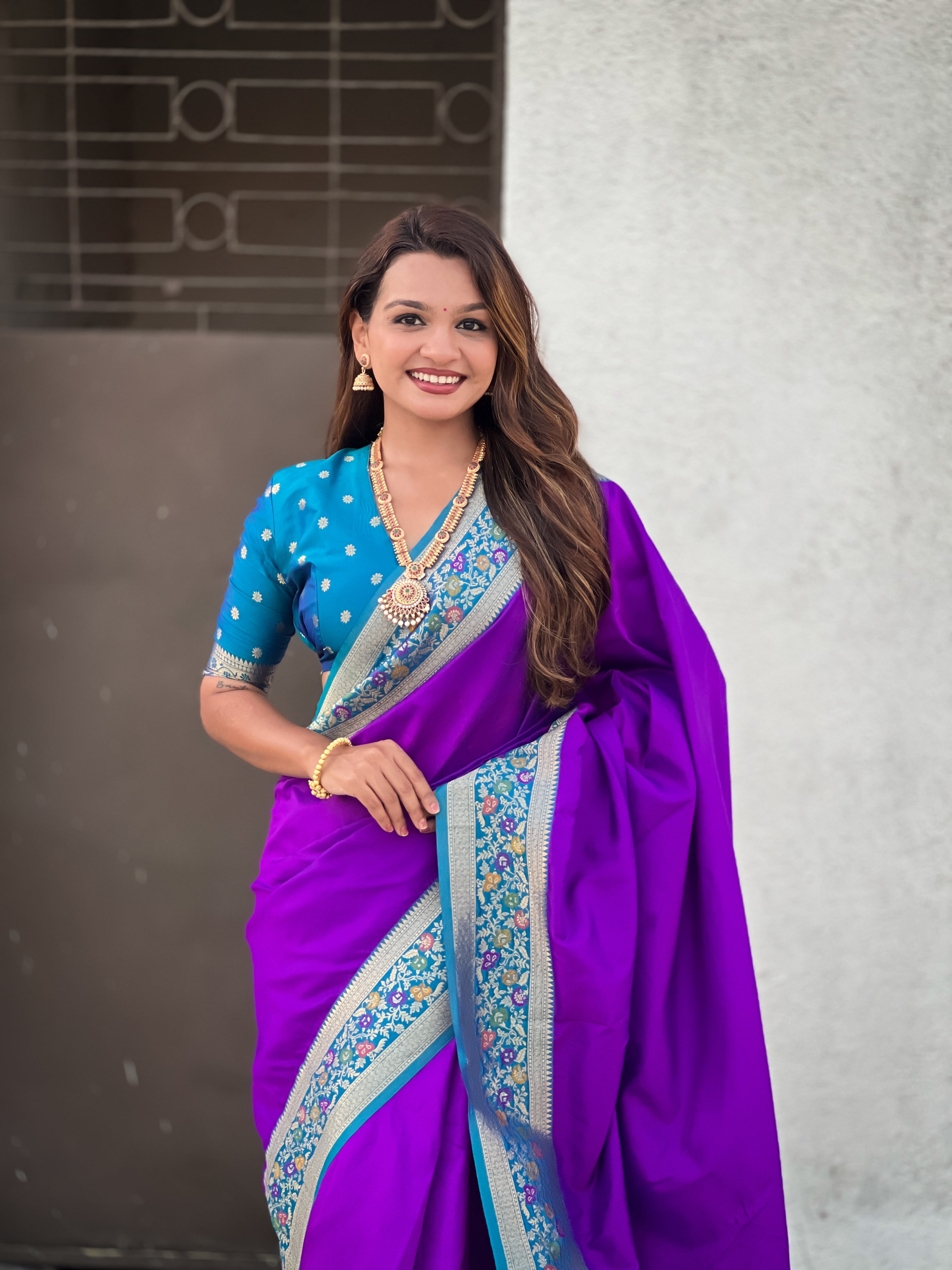 Woven Kadiyal Paithani Gala Designer Lavender Soft Silk Ethnic Saree