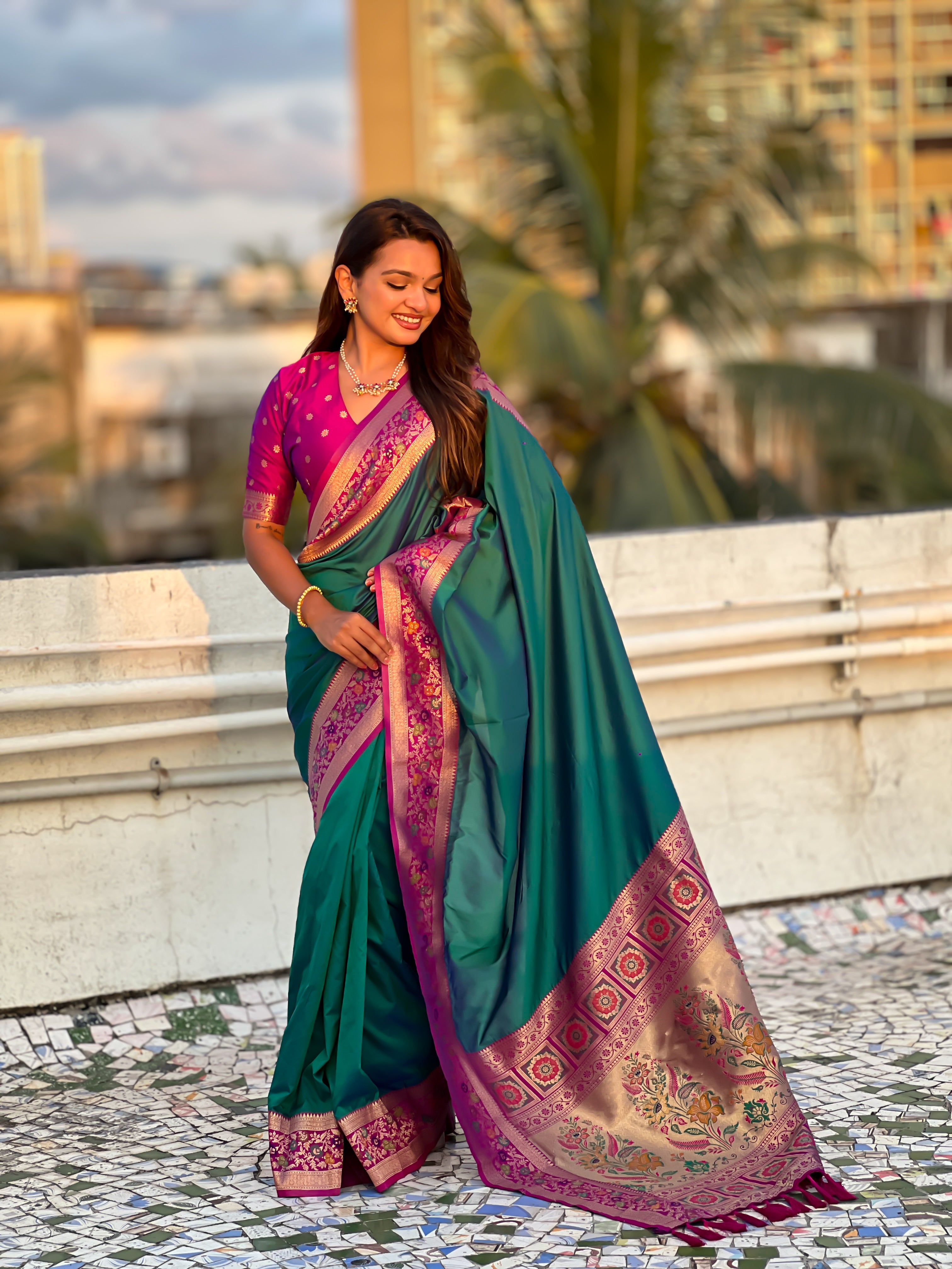 Woven Kadiyal Paithani Gala Designer Sea Green Soft Silk Ethnic Saree