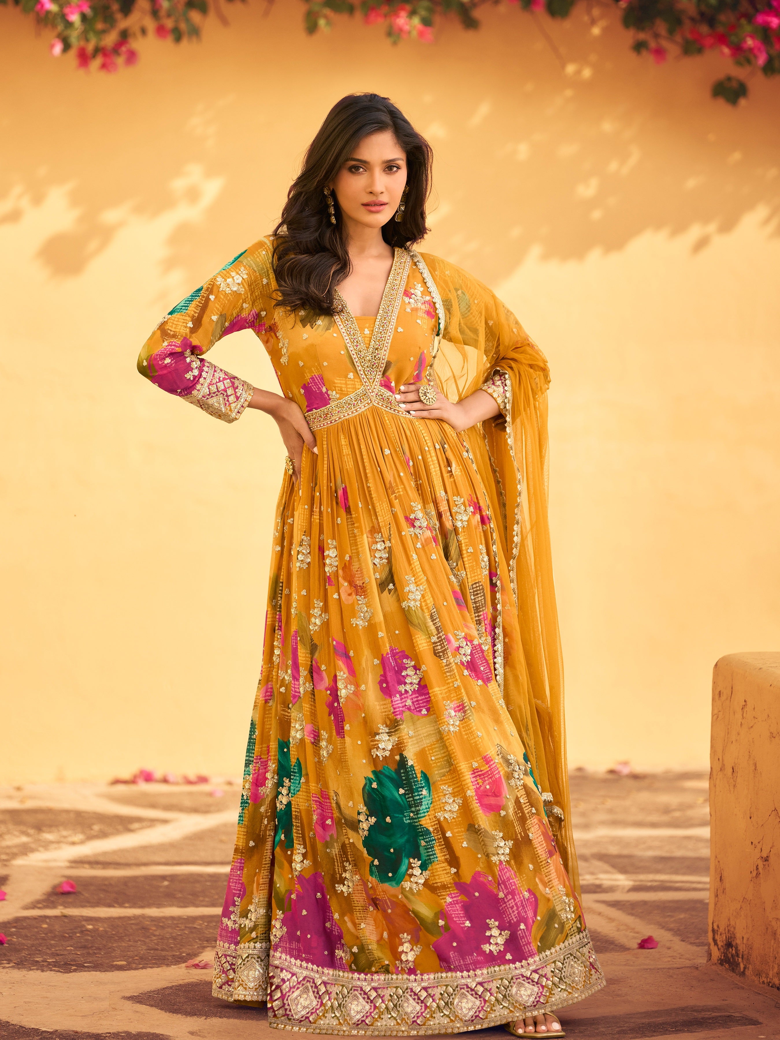 Yellow Anarkali Suit With Heavy Embroidery Work