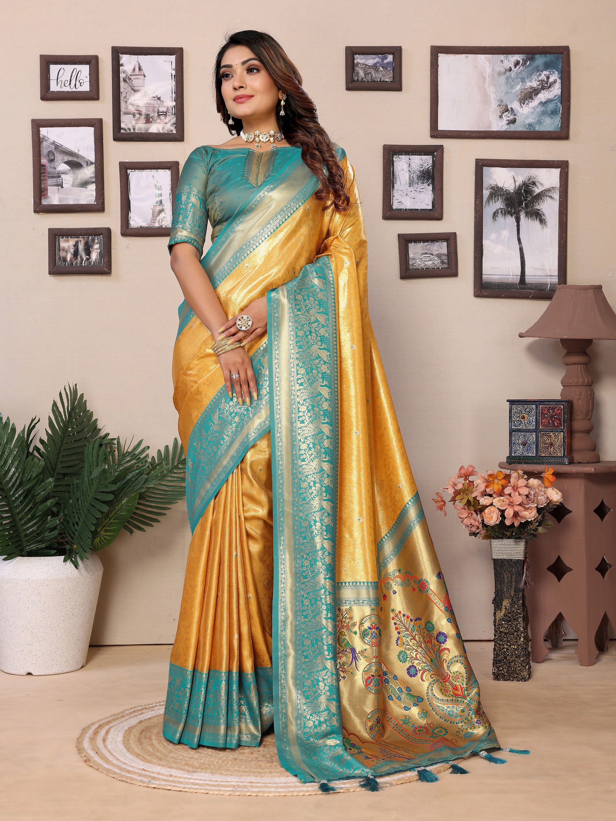 Yellow Banarasi Tissue Silk Heavy Woven Jari Designer Ceremonial Saree