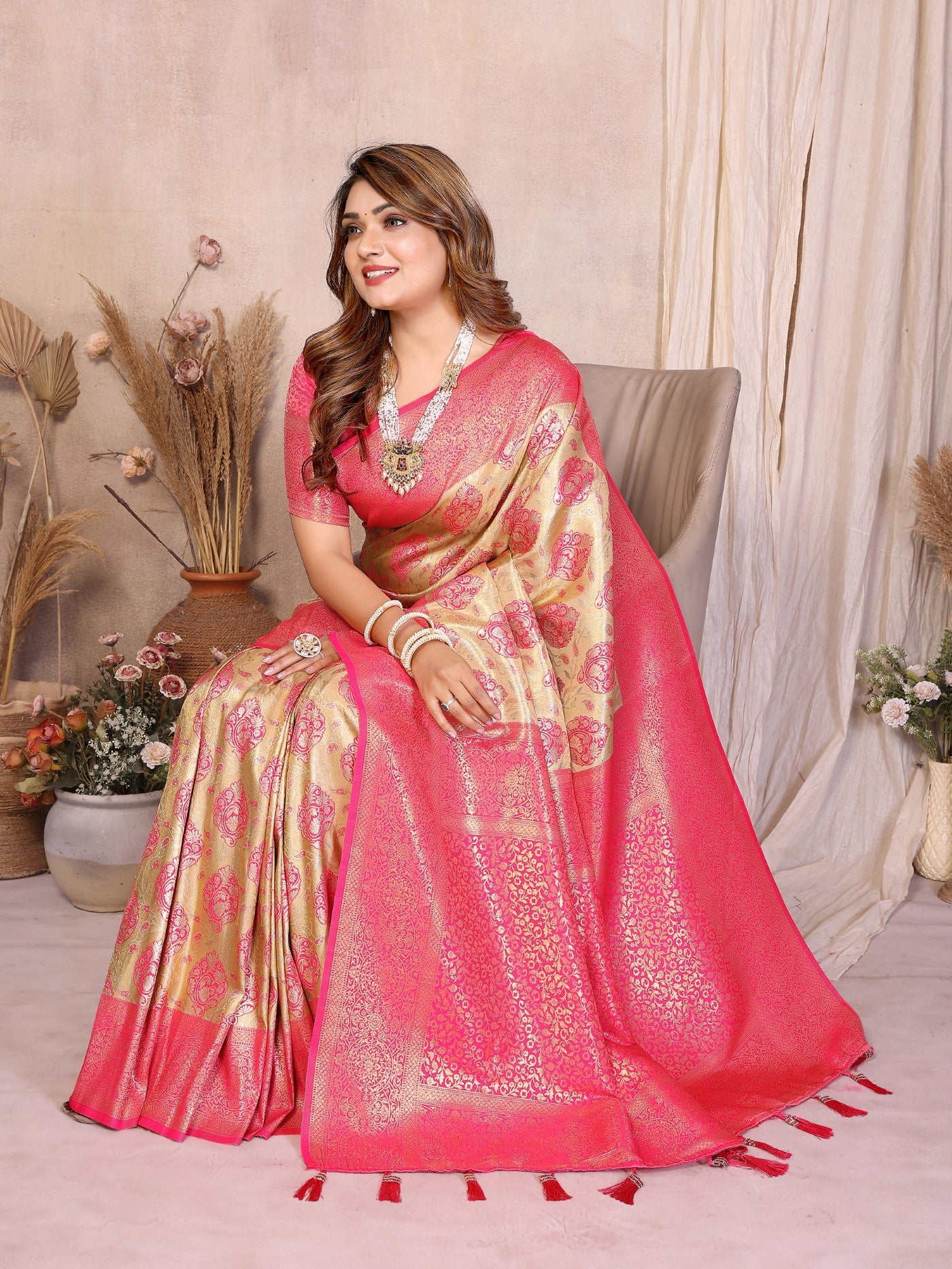 Yellow Banarasi Tissue Silk Saree With Traditional Weaving