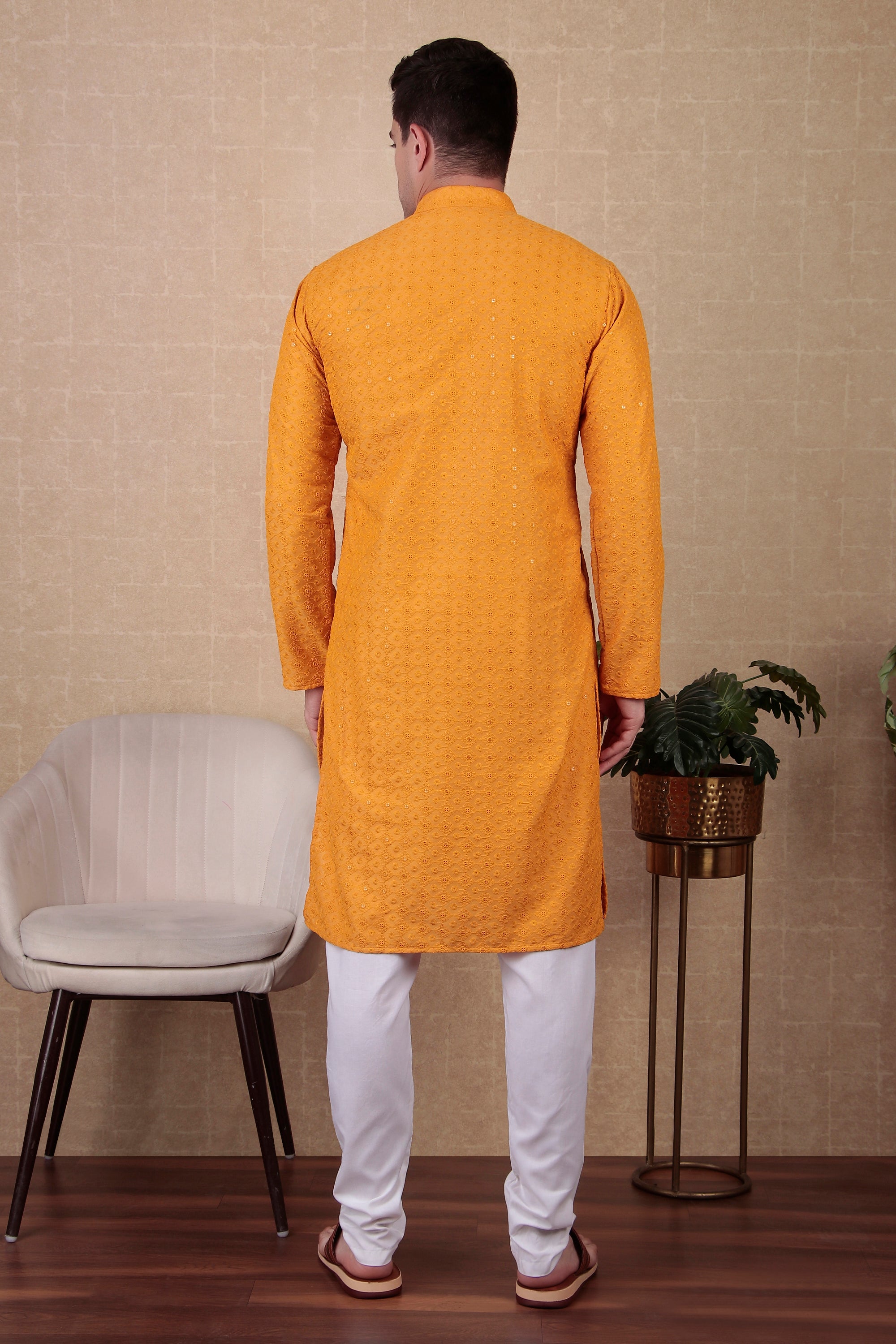 Yellow Bollywood Style Kurta Payjama Set with Sequins – Bright and Festive