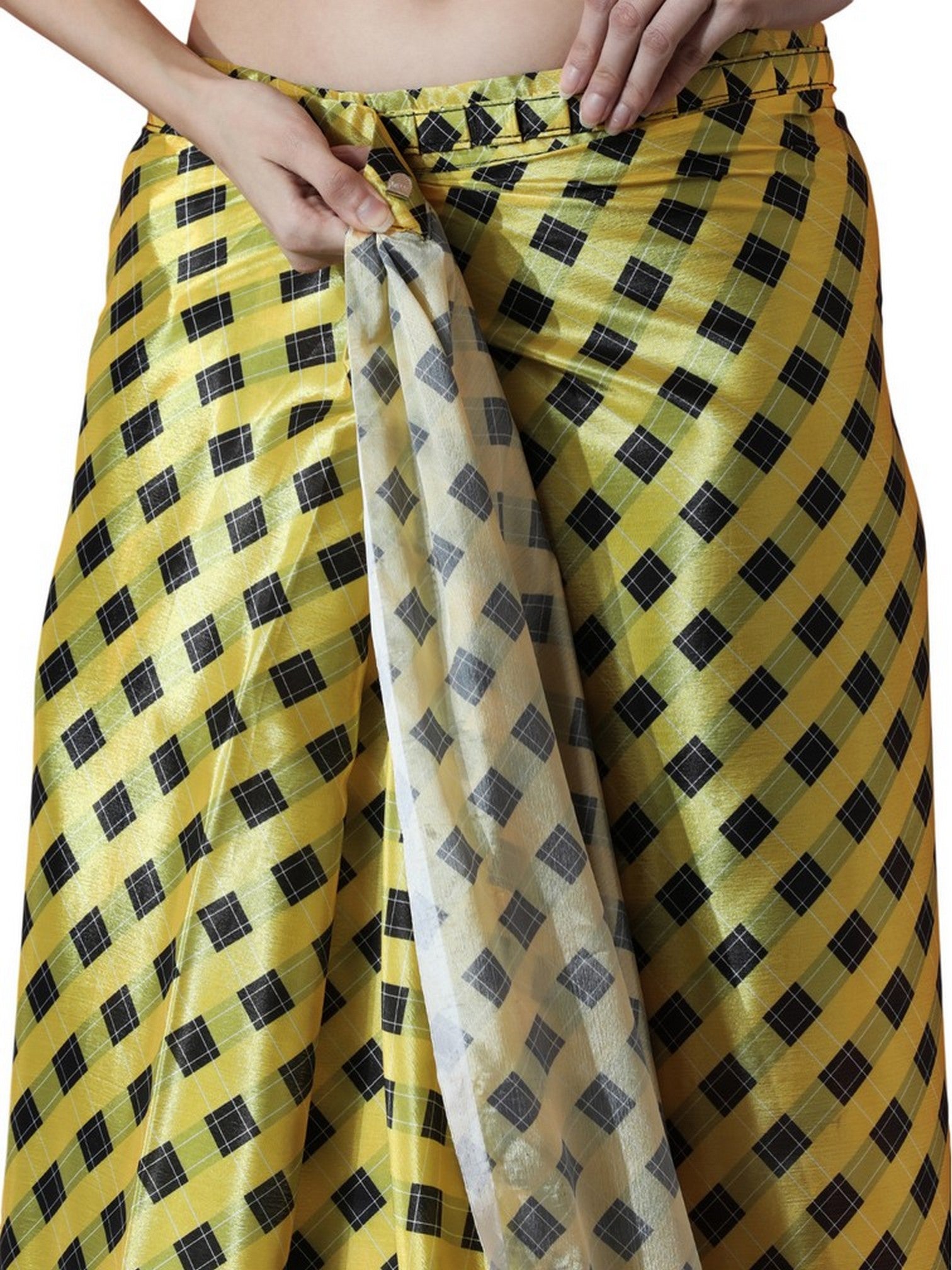 Yellow Chinon Designer Digital Printed Ready To Wear Saree