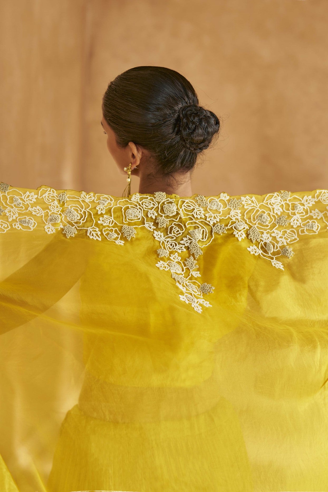 Yellow Chinon Silk Lehenga Choli With Handwork Jacket