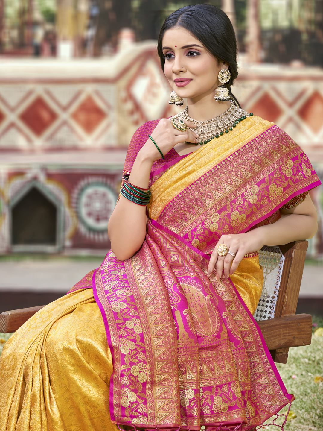 Yellow Color Banarasi Silk Festive Wear Weaving Saree
