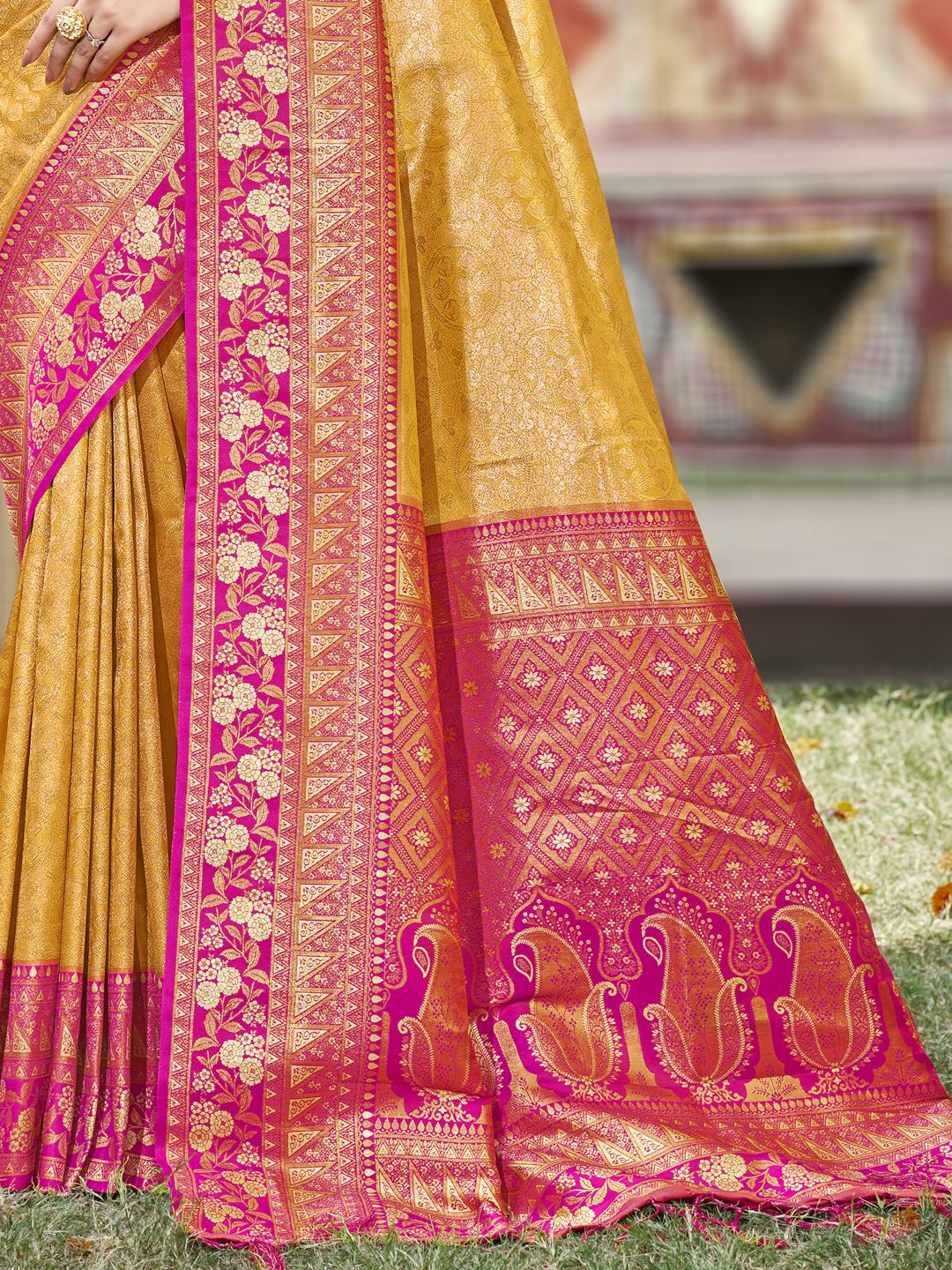 Yellow Color Banarasi Silk Festive Wear Weaving Saree