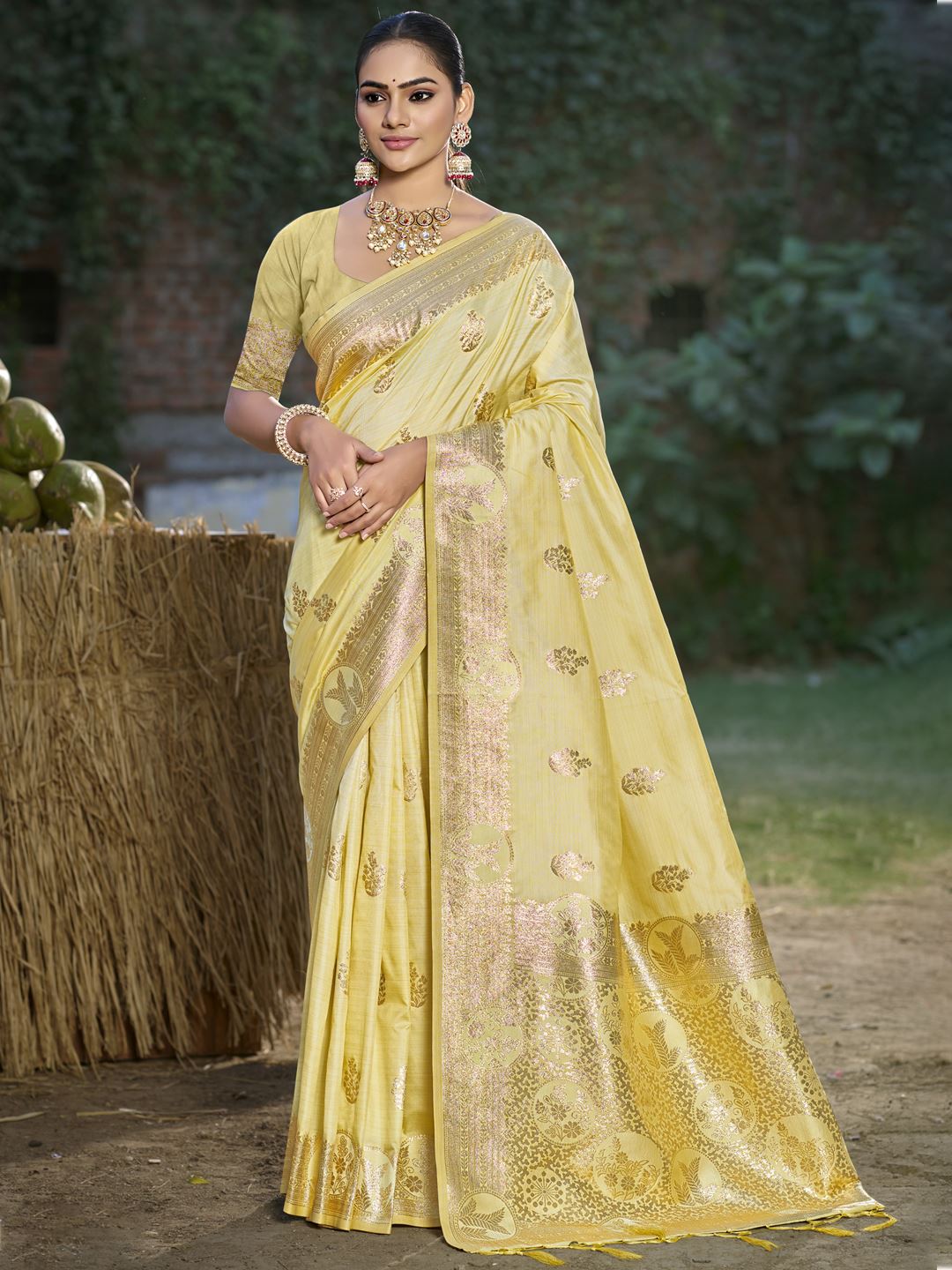 Yellow Color Banarasi Silk Traditional Wear Saree
