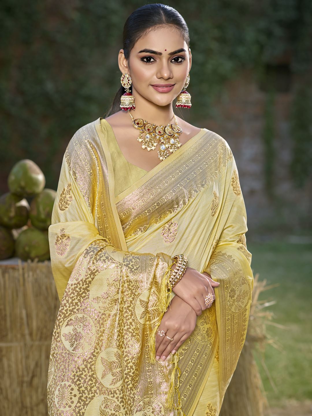 Yellow Color Banarasi Silk Traditional Wear Saree