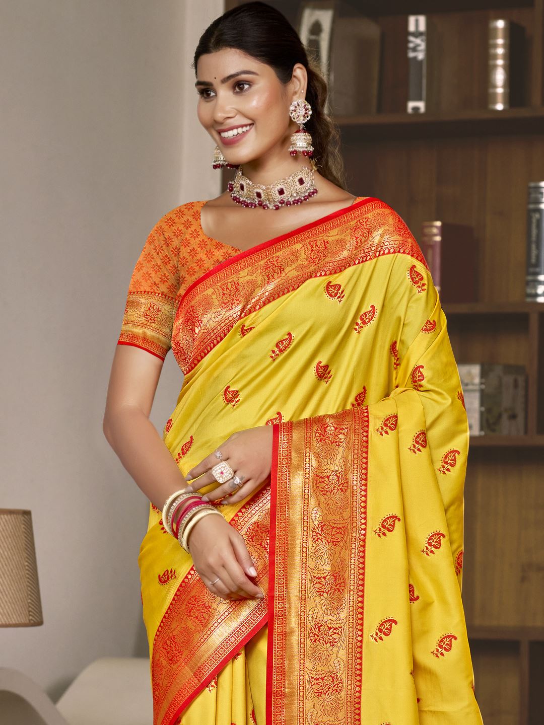 Yellow Color Jacquard Silk Saree