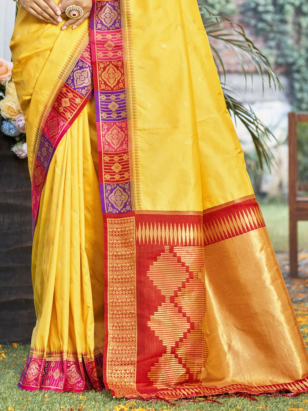 Yellow Color Traditional wear Silk Saree