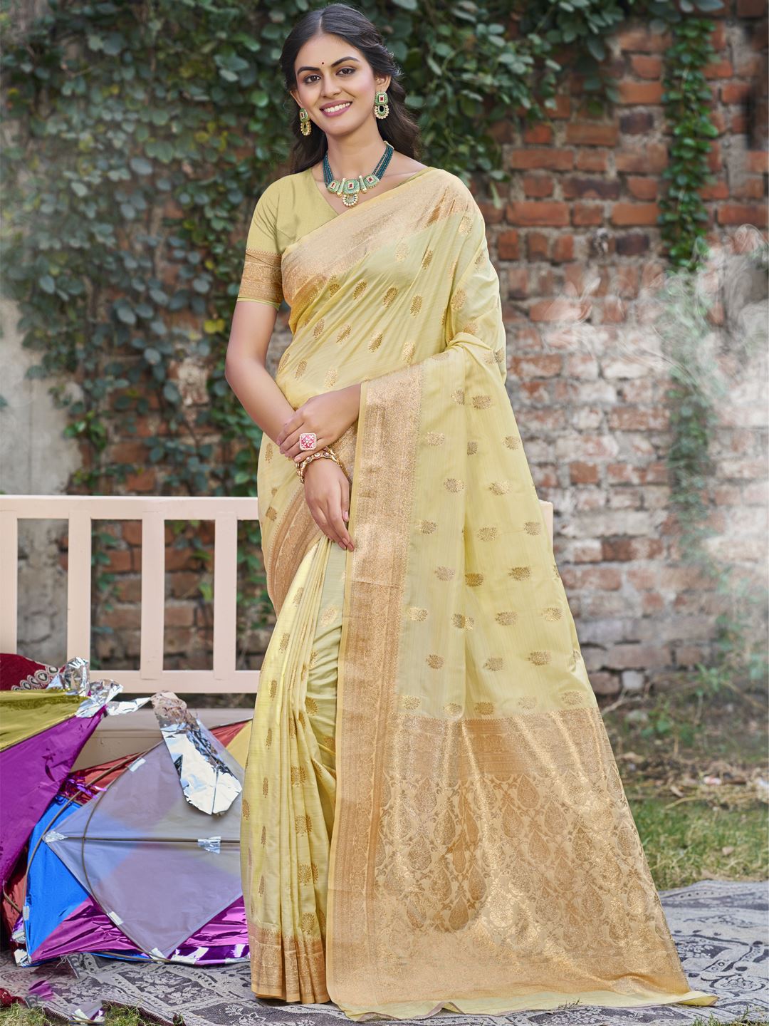 Yellow Colour Woven Silk Saree