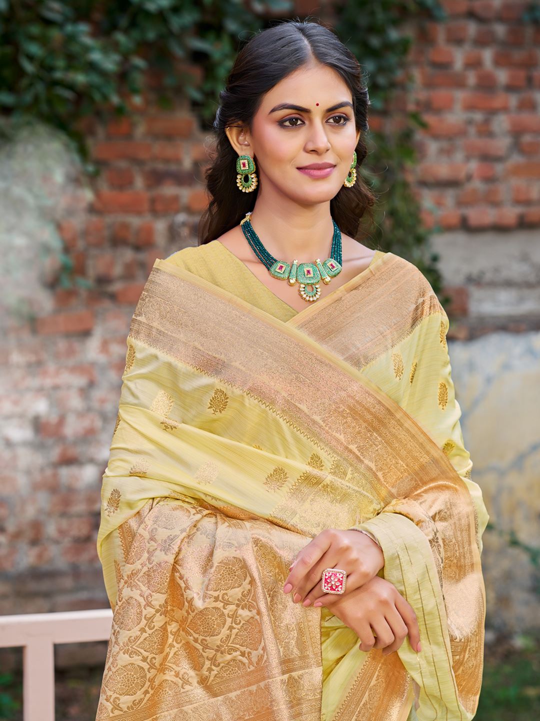 Yellow Colour Woven Silk Saree