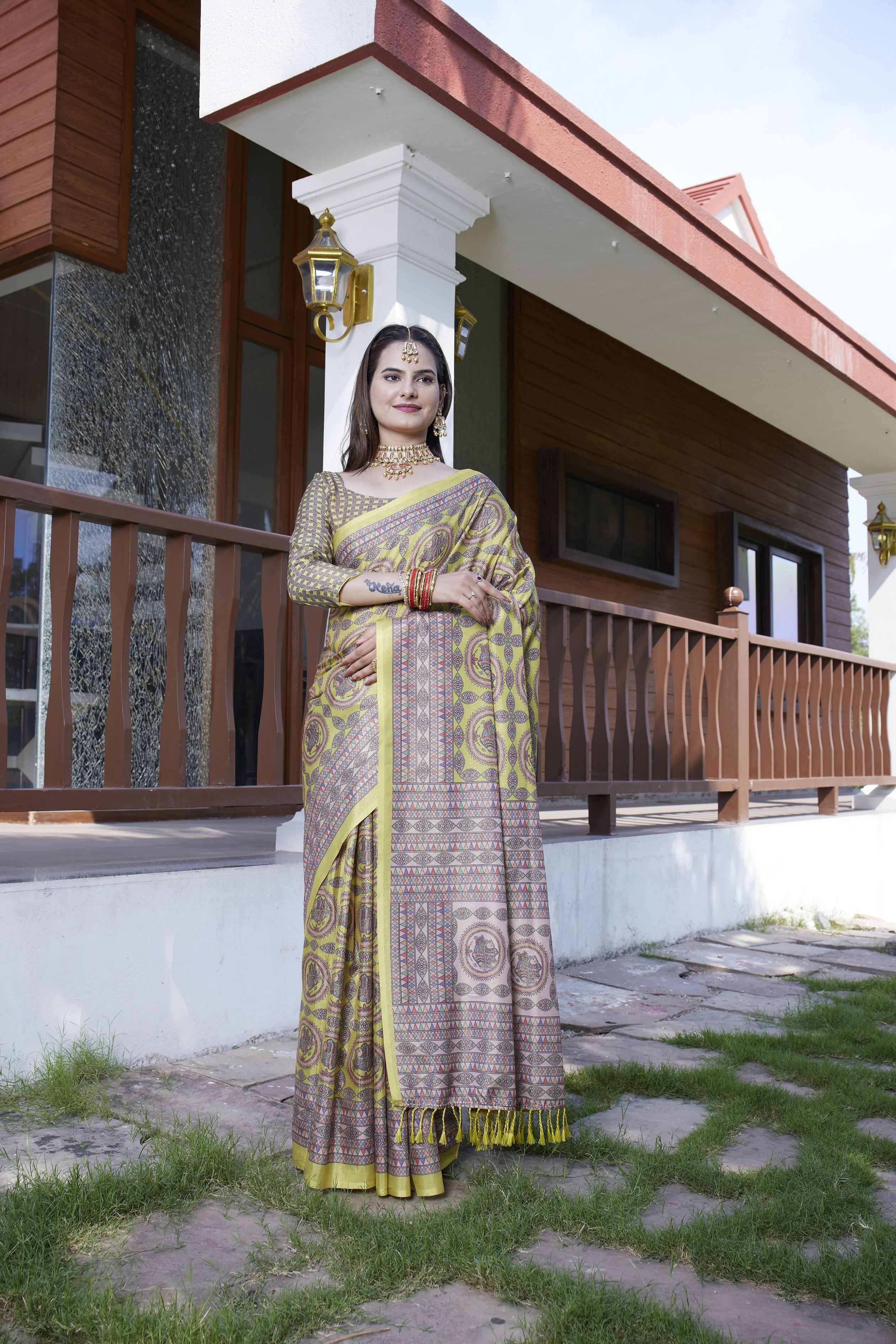 Yellow Crepe Designer Partywear Saree