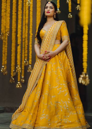 Yellow Embroidery Mulberry Silk Wedding Lehenga Choli