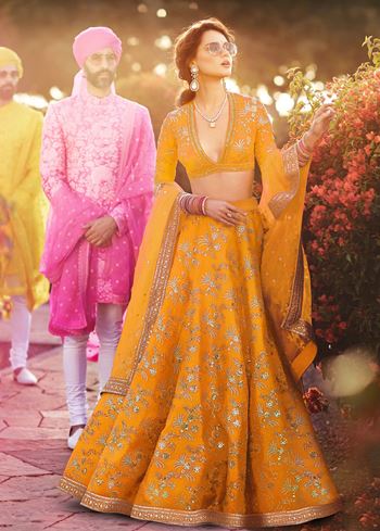 Yellow Embroidery Thai Silk Bridal Lehenga Choli