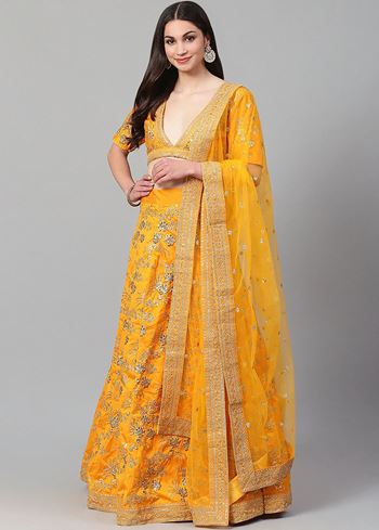 Yellow Embroidery Thai Silk Bridal Lehenga Choli