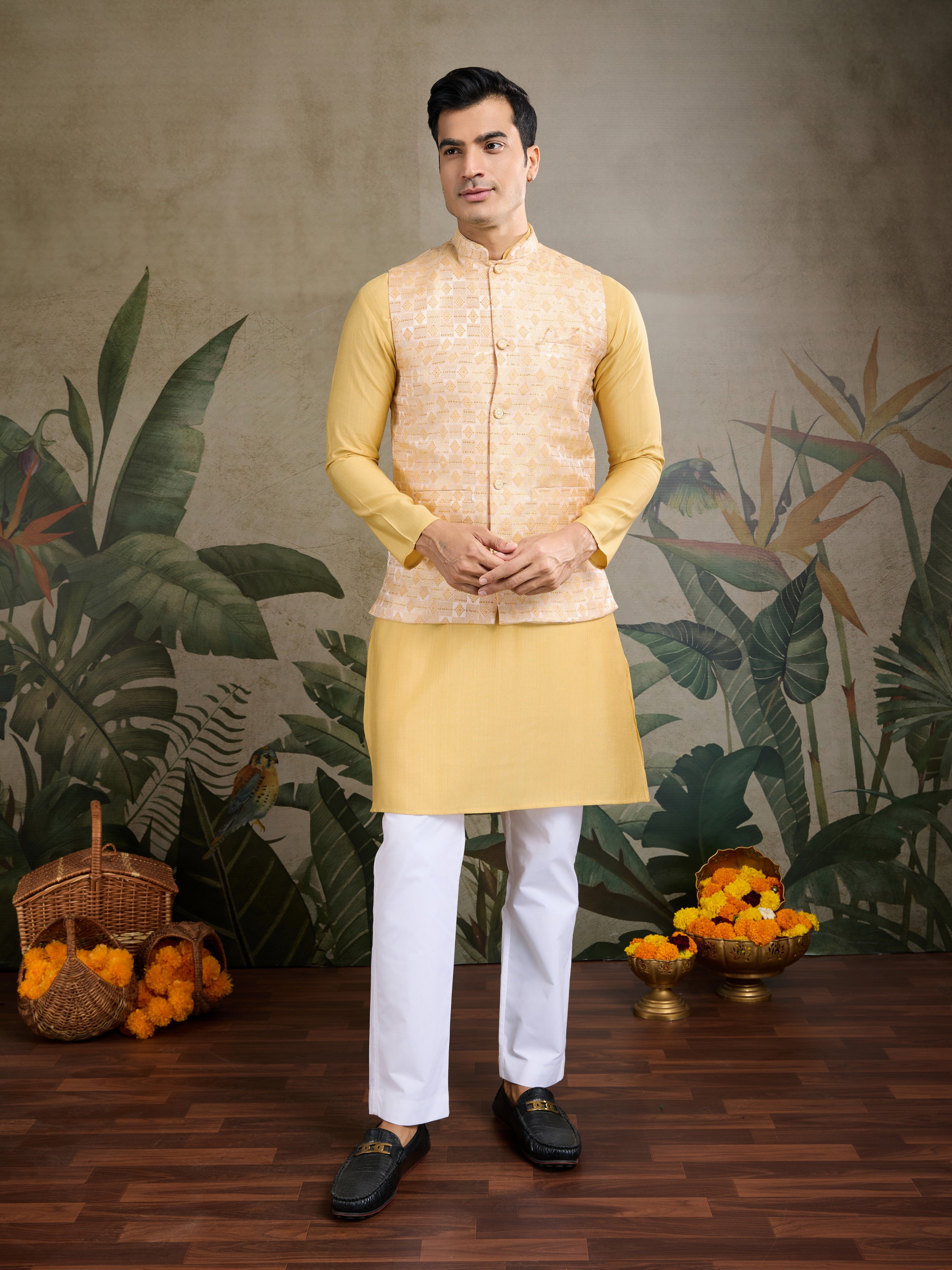 Yellow Ethnic Ceremonial Kurta with Jacket