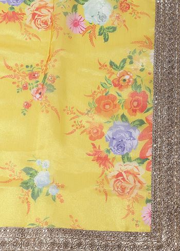 Yellow Floral Digital Printed Organza Bridal Lehenga Choli
