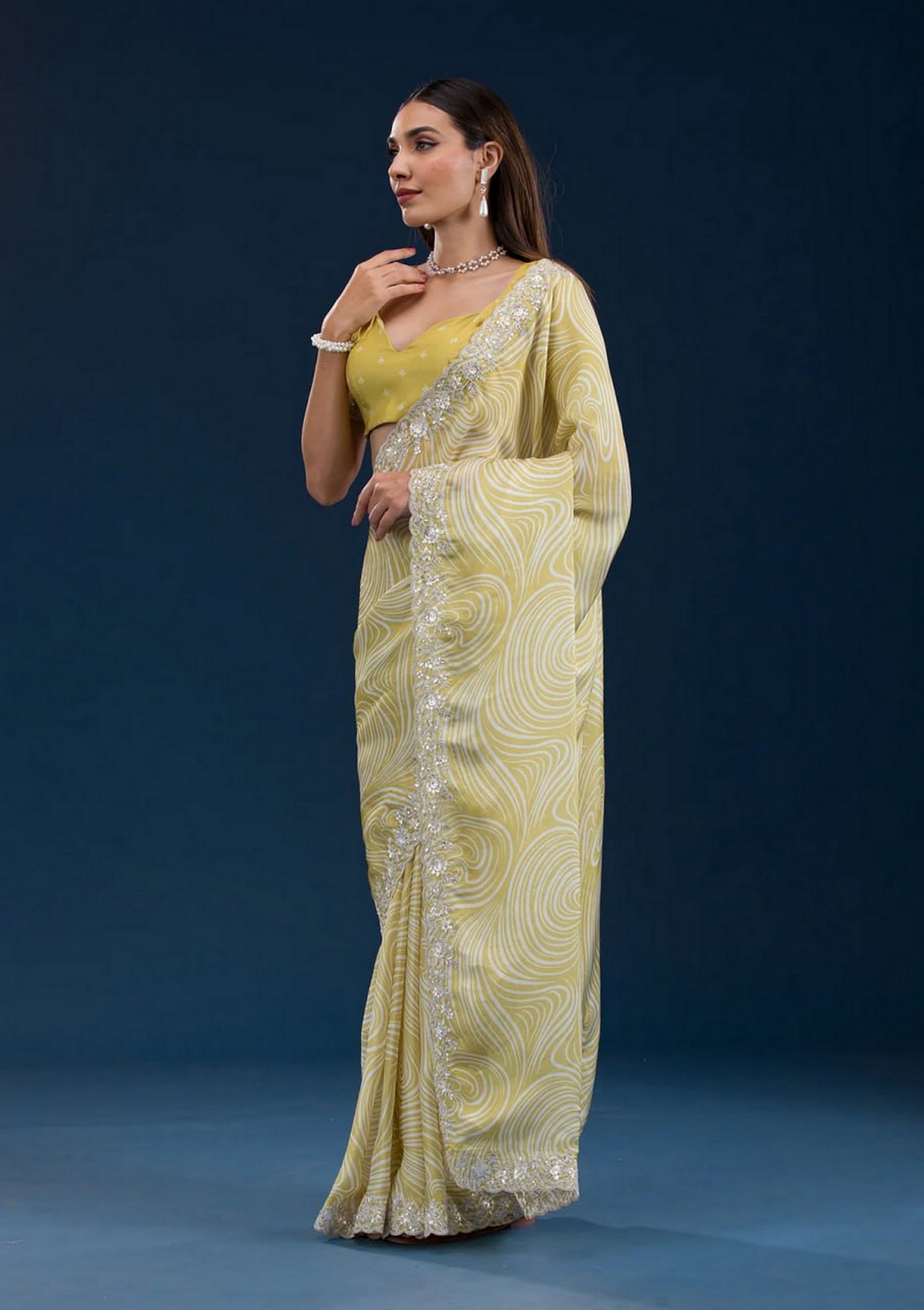Yellow Georgette Girlie Partywear Saree