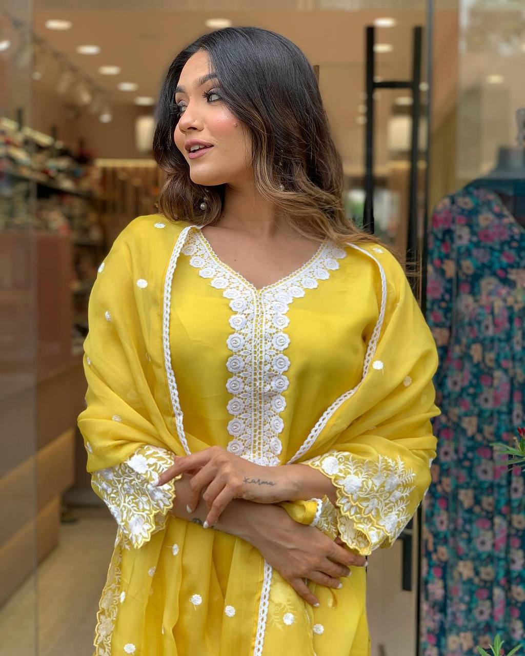 Yellow Georgette Kurta Pant With Embroidery Work