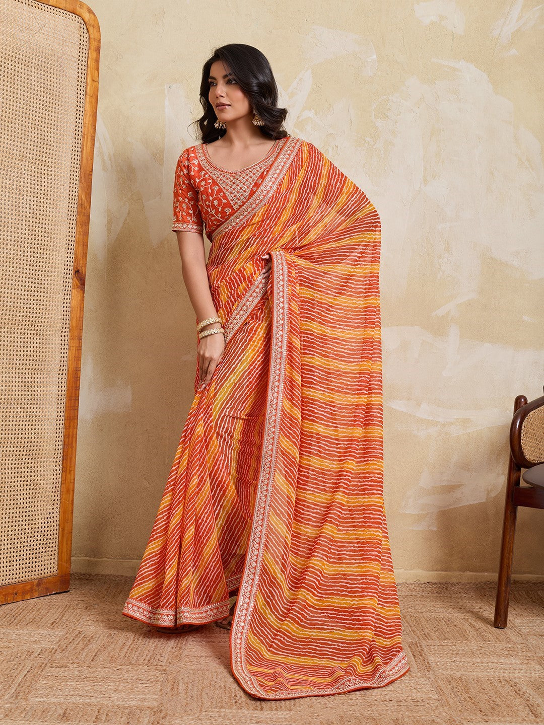 Yellow Georgette Saree With Printed Premium Classic Saree