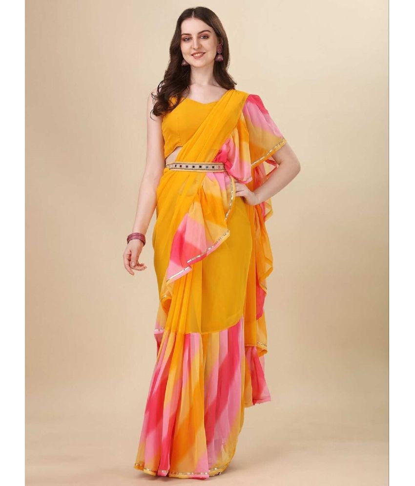 Yellow Georgette Saree With Ruffle Saree
