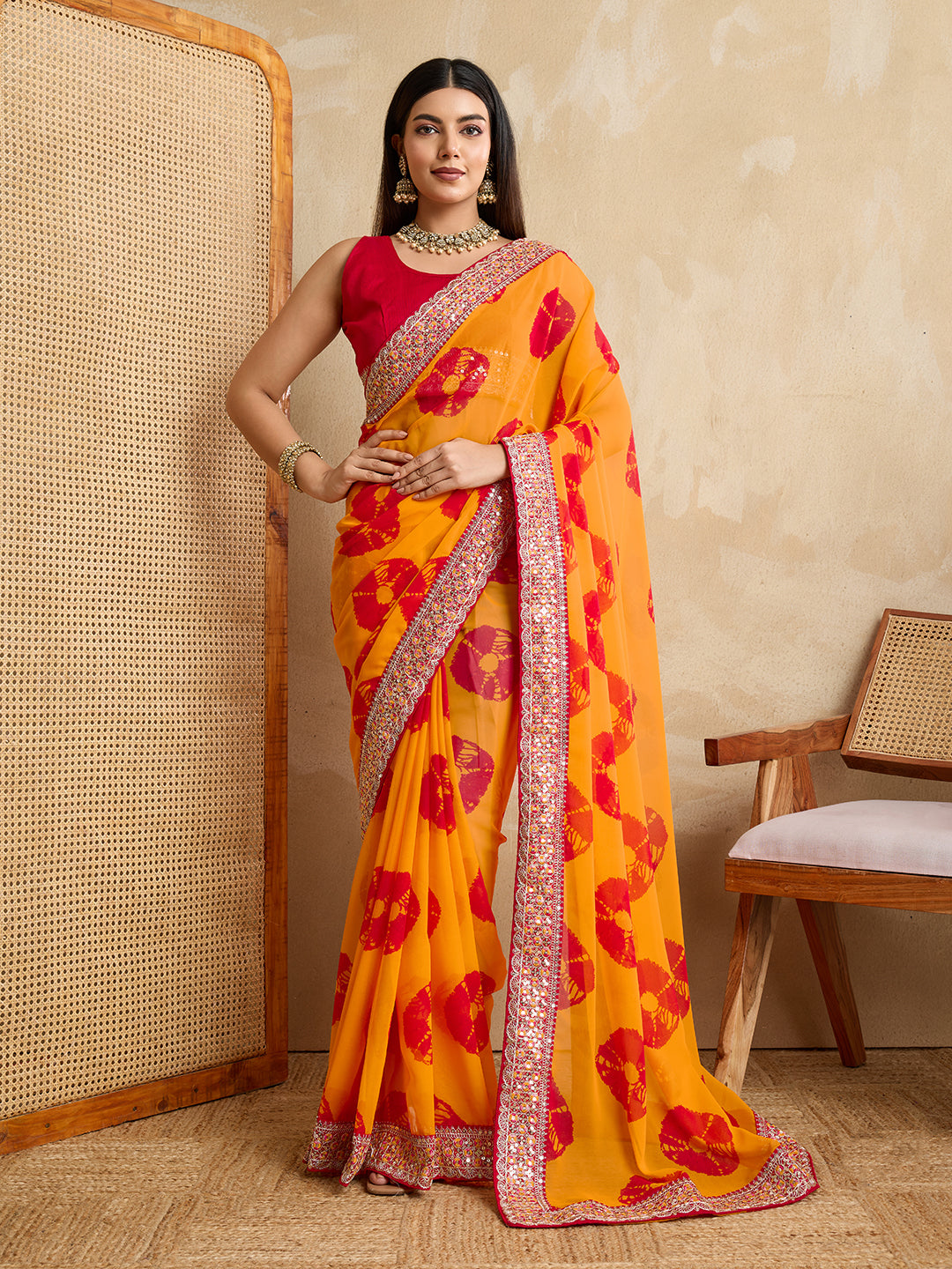 Yellow Georgette Smart And Beautiful Festive Wear Saree