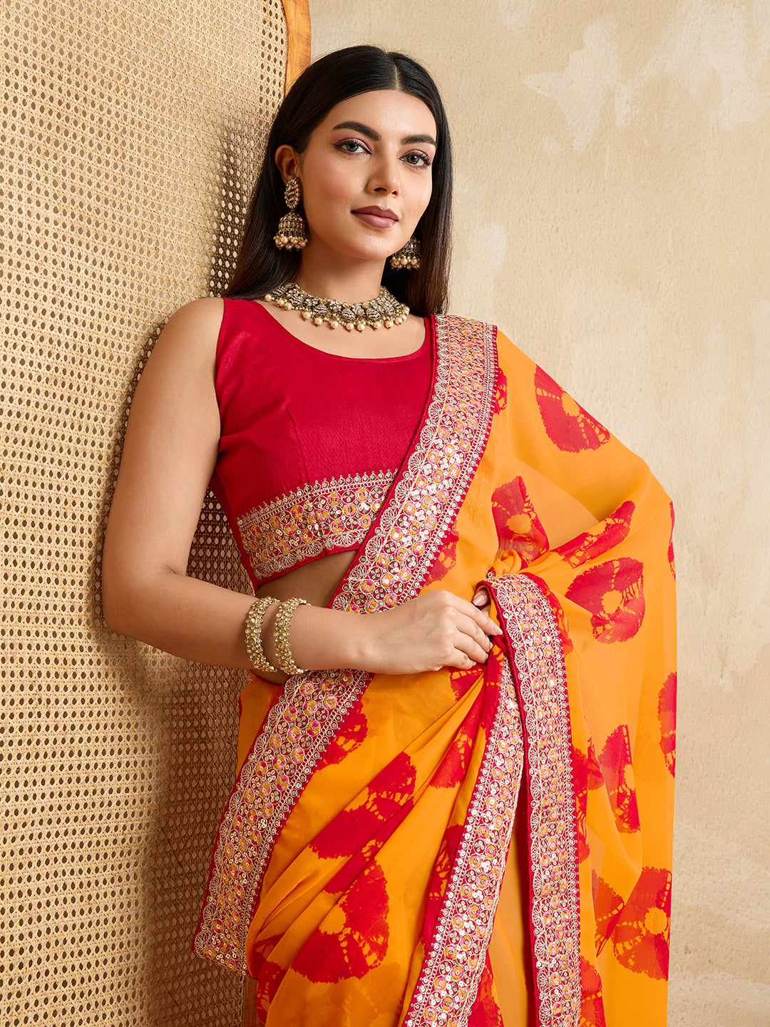 Yellow Georgette Smart And Beautiful Festive Wear Saree