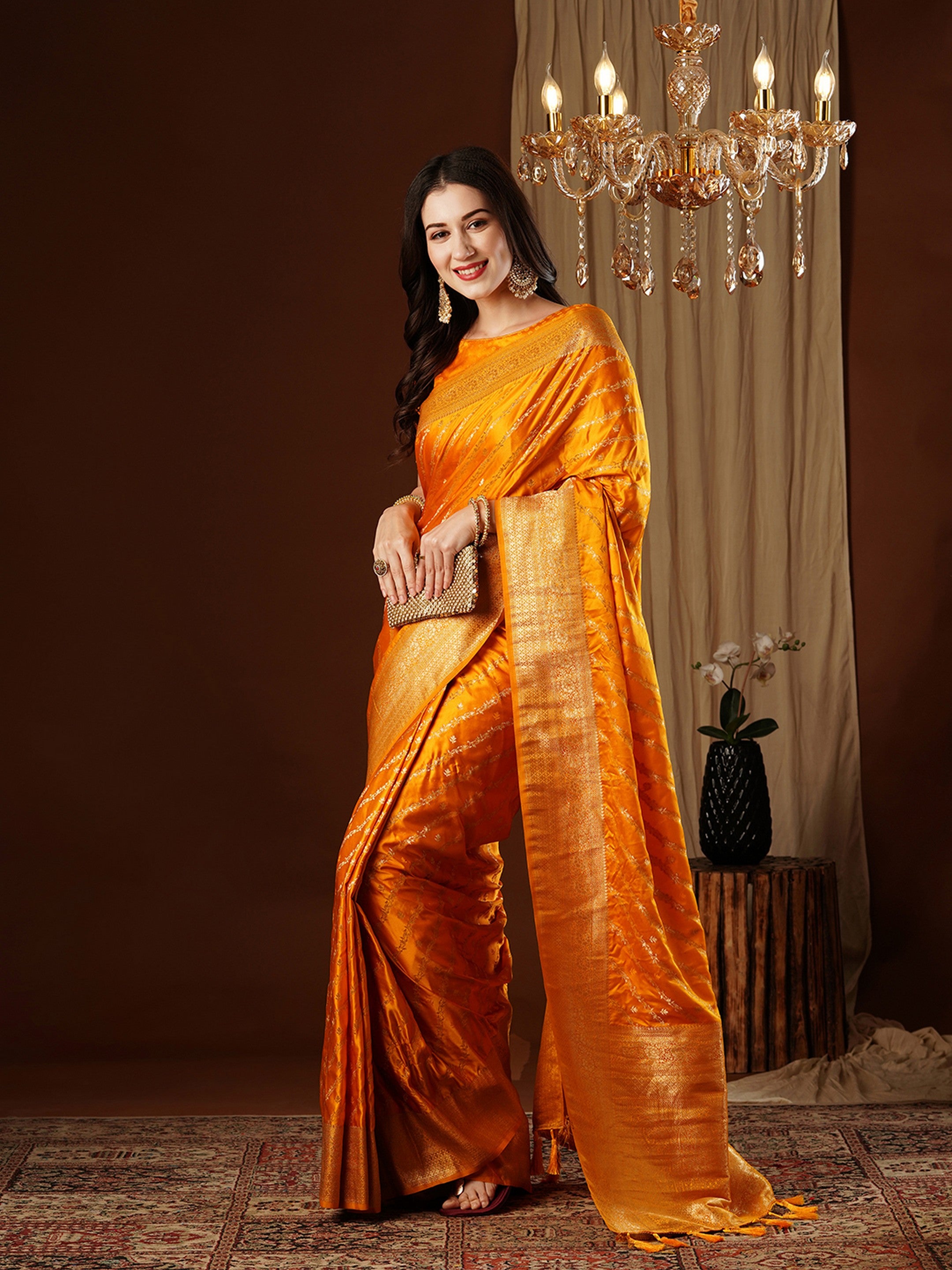Yellow Glamorous Jacquard Designer Satin Silk Saree