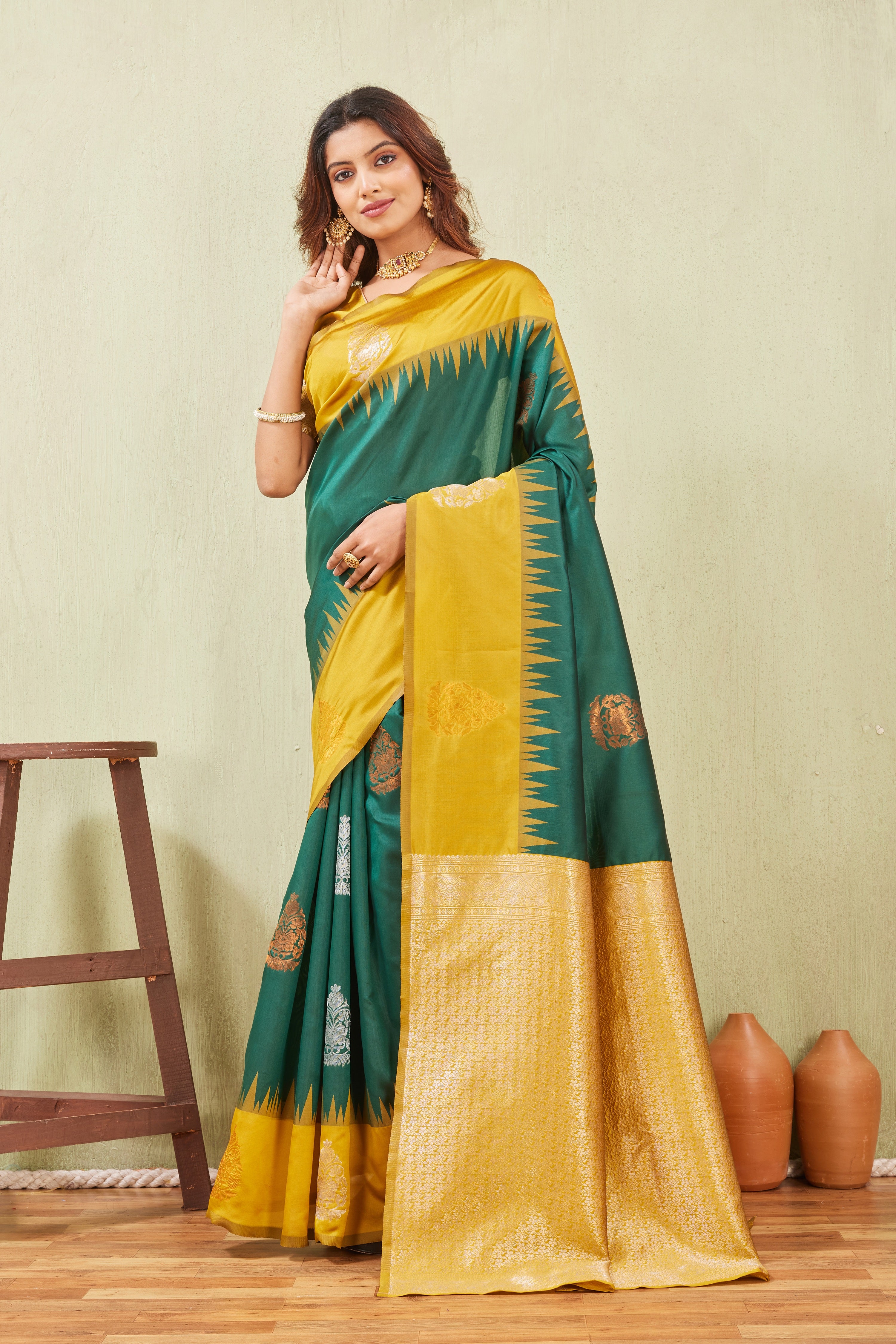 Yellow Green Banarasi Silk Saree with Rich Pallu & Elegant Jacquard Jari Work