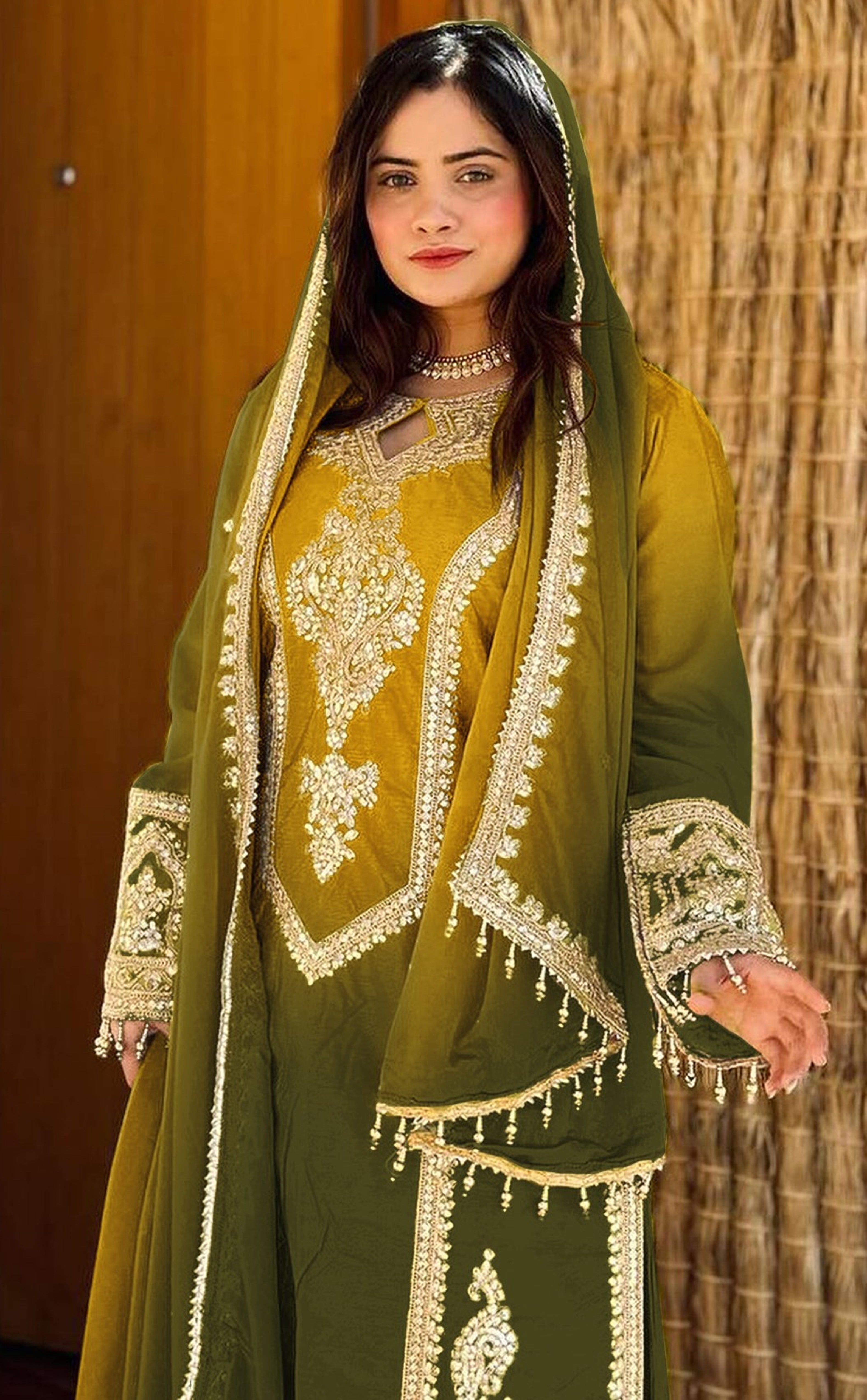Yellow Heavy Designer Suit With Heavy Embroidery Work
