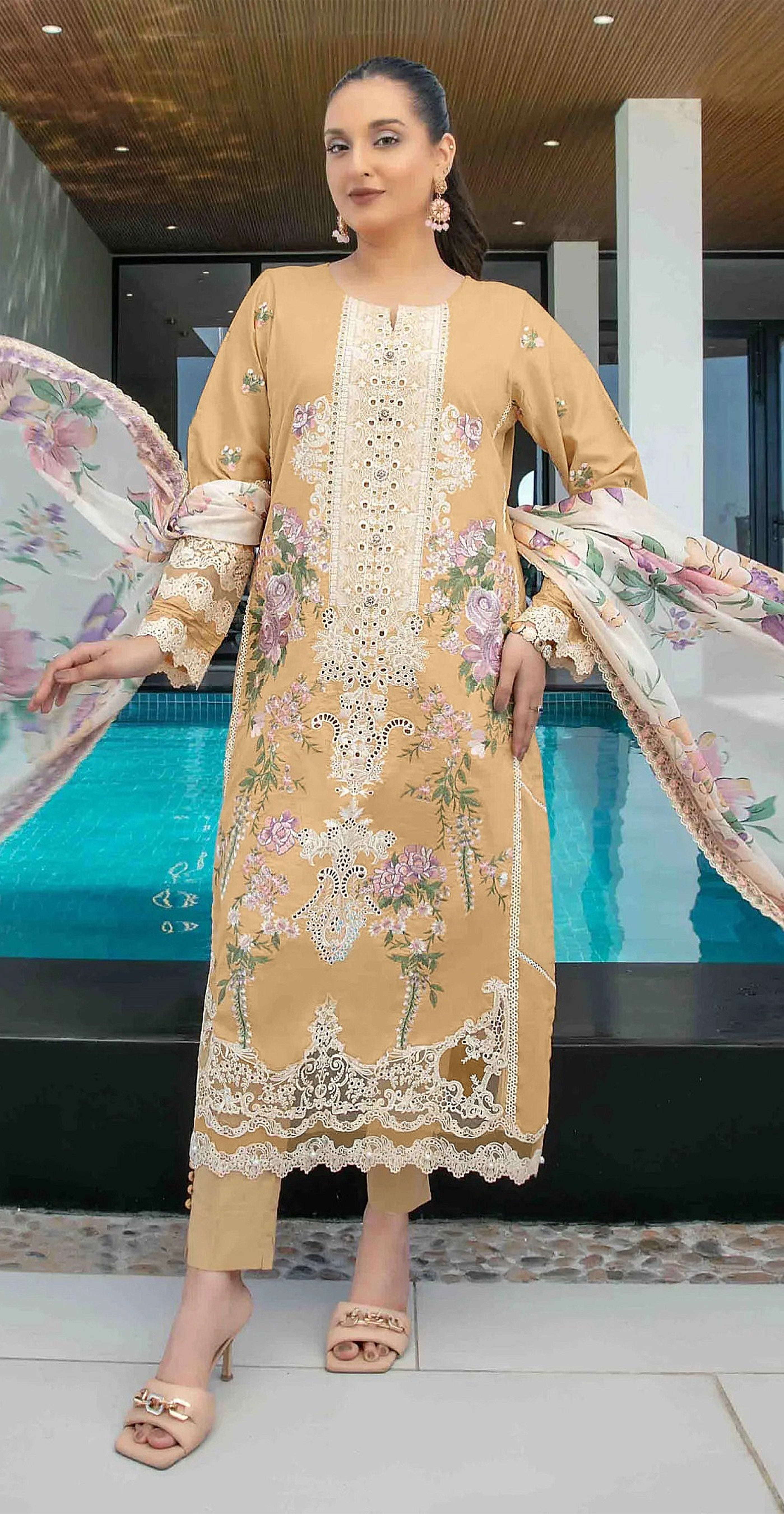 Yellow Heavy Designer Suit With Heavy Embroidery Work