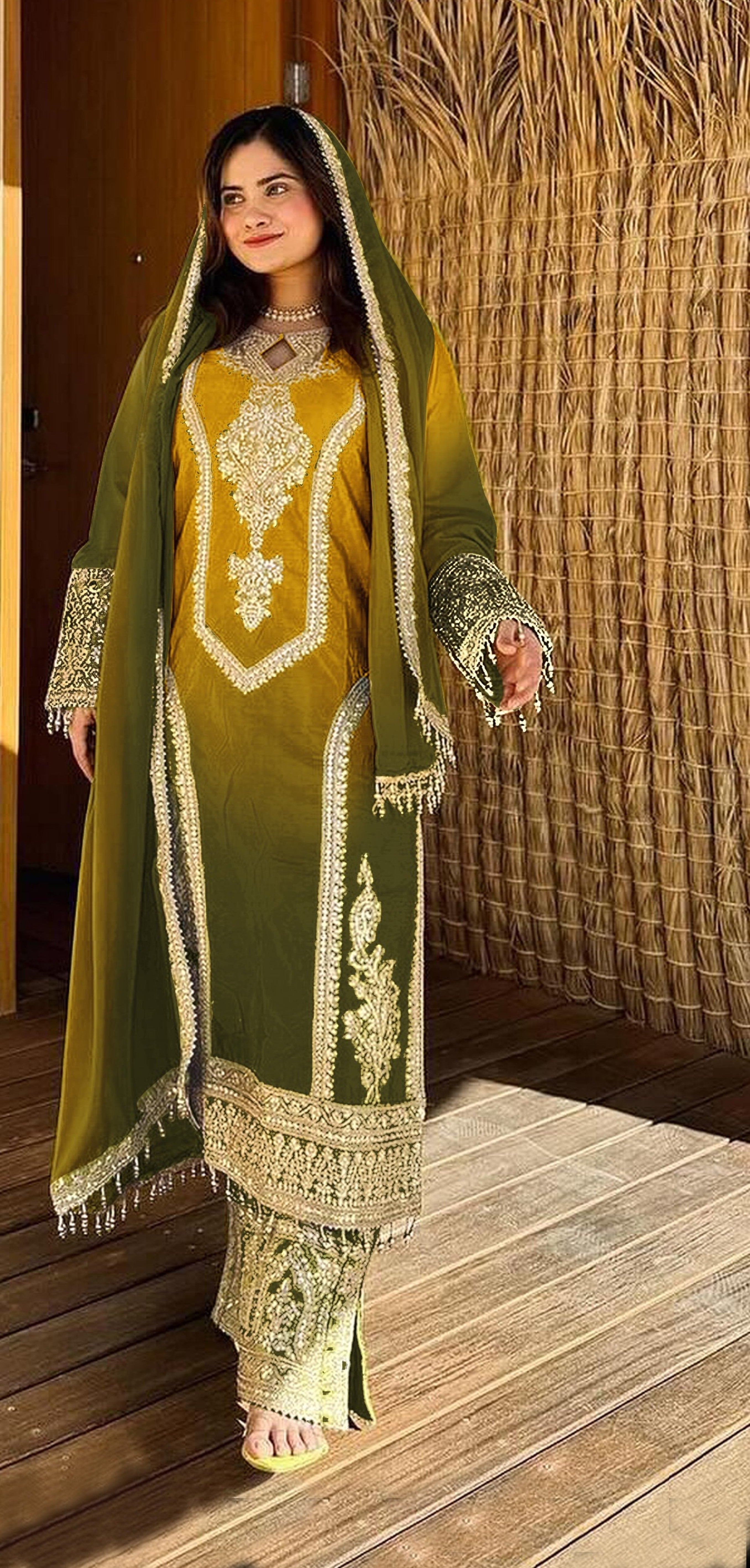 Yellow Heavy Designer Suit With Heavy Embroidery Work