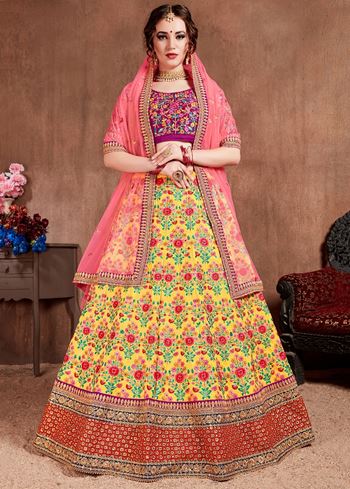 Yellow Heavy Embroidered Silk Wedding Lehenga Choli