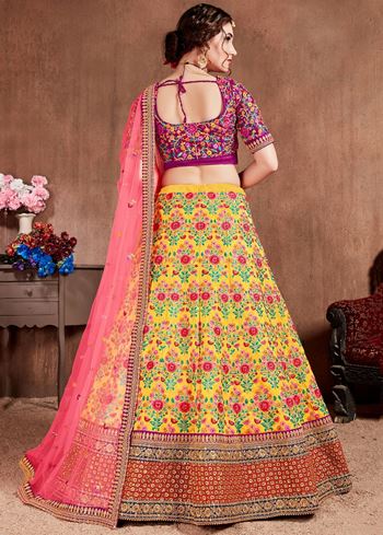 Yellow Heavy Embroidered Silk Wedding Lehenga Choli
