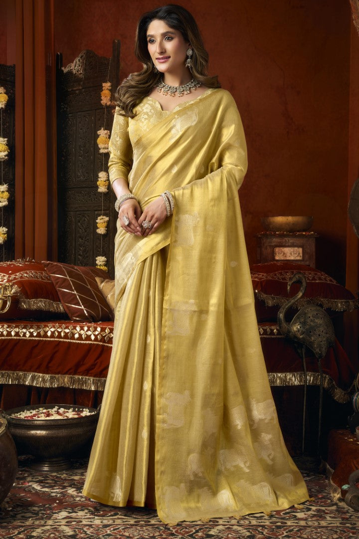 Yellow Heavy Tissue Saree with Premium Allover Woven Work