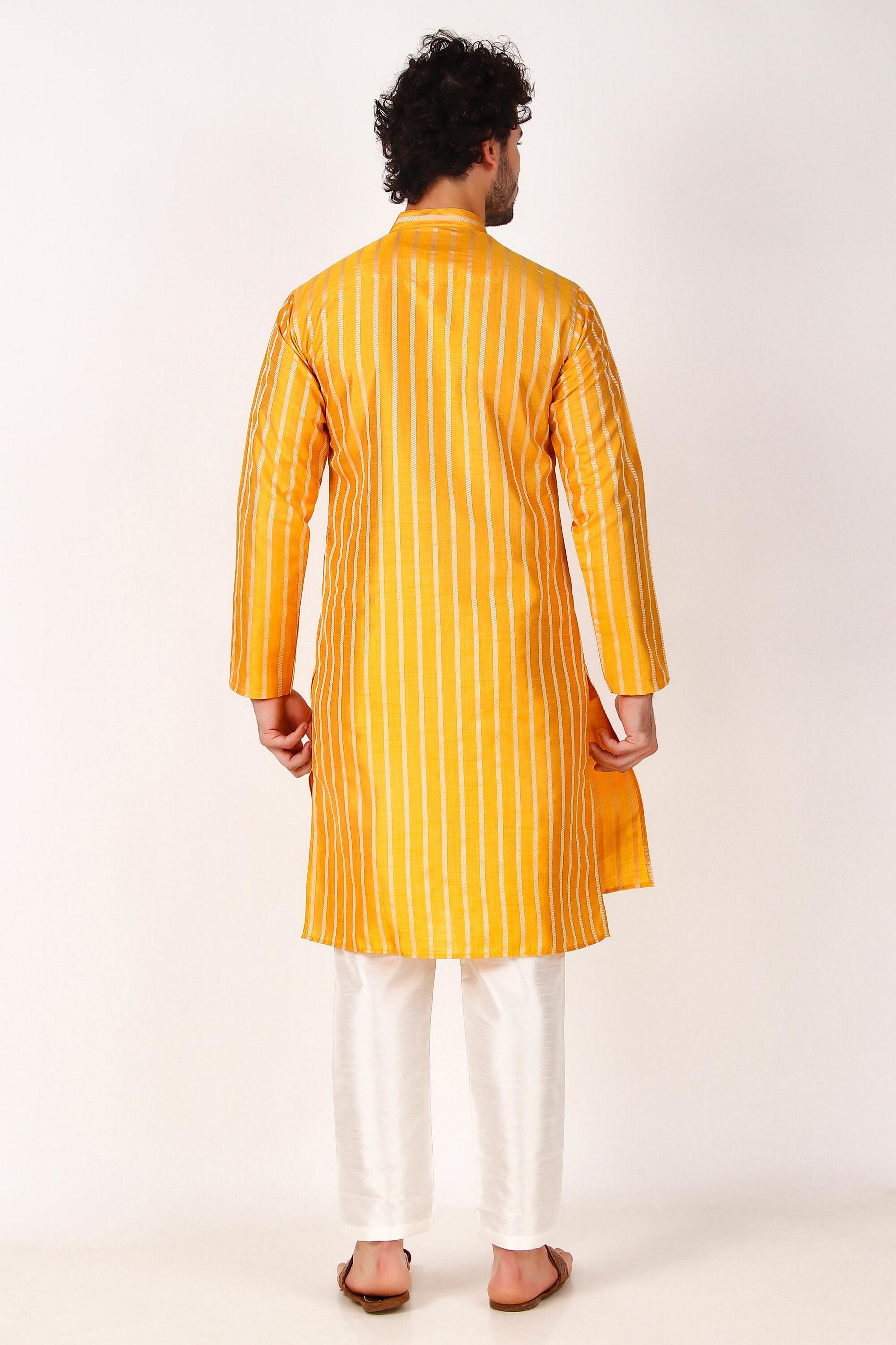 Yellow Jacquard Silk Kurta Payjama – Stylish Festive Wear for Men