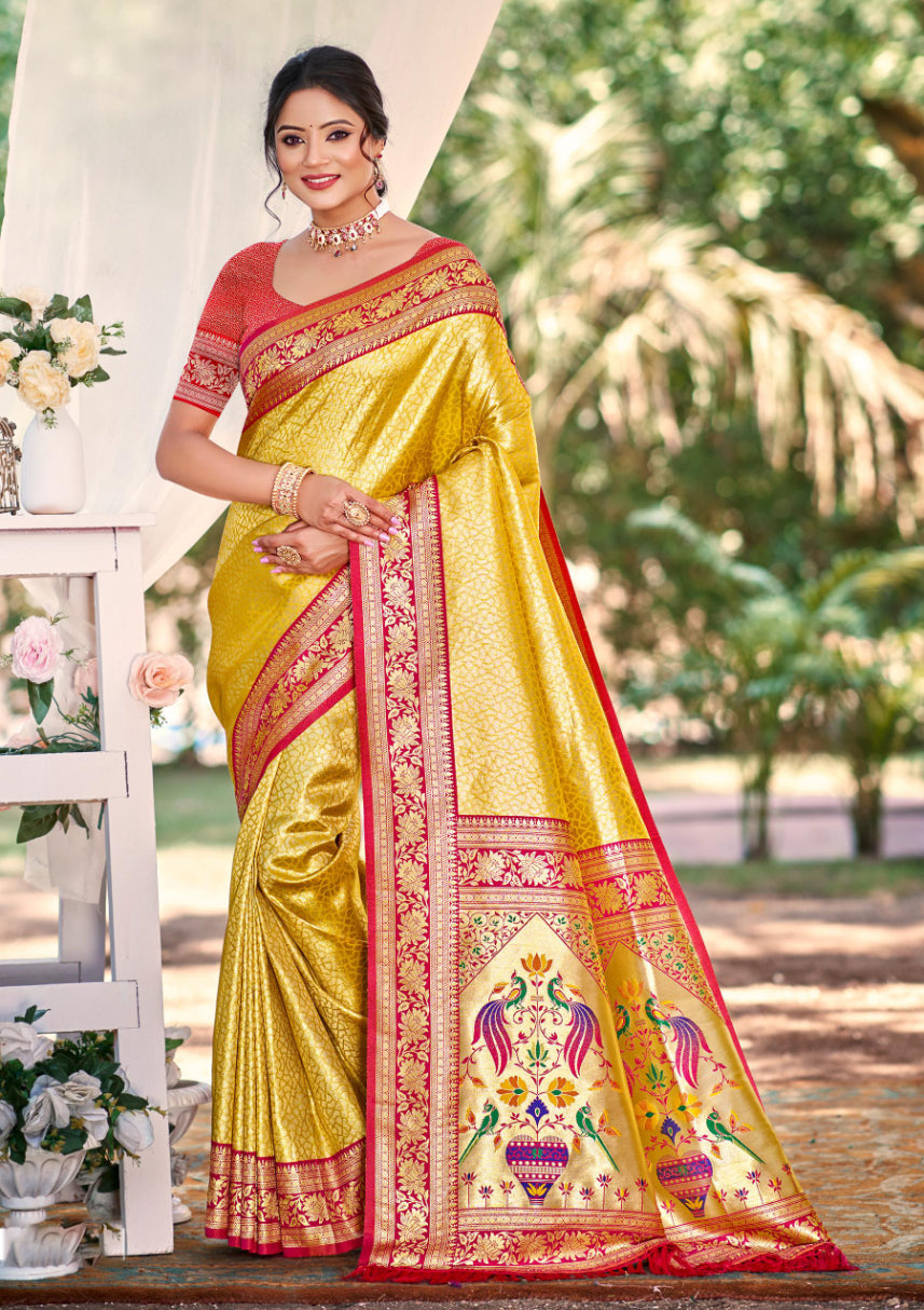 Yellow Kanjivaram Silk Saree With Elegant Flow and Traditional Feel