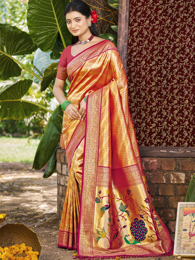 Yellow Kanjivaram Silk Saree With Minimalist Elegance and Classy Drape