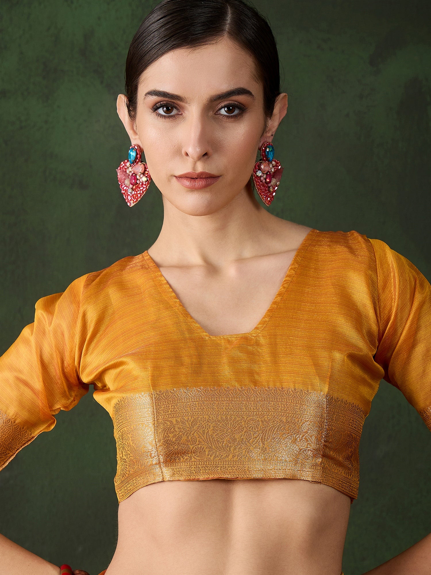 Yellow Khadi Organza Woven Jacquard Designer Traditional Festive Wear Saree