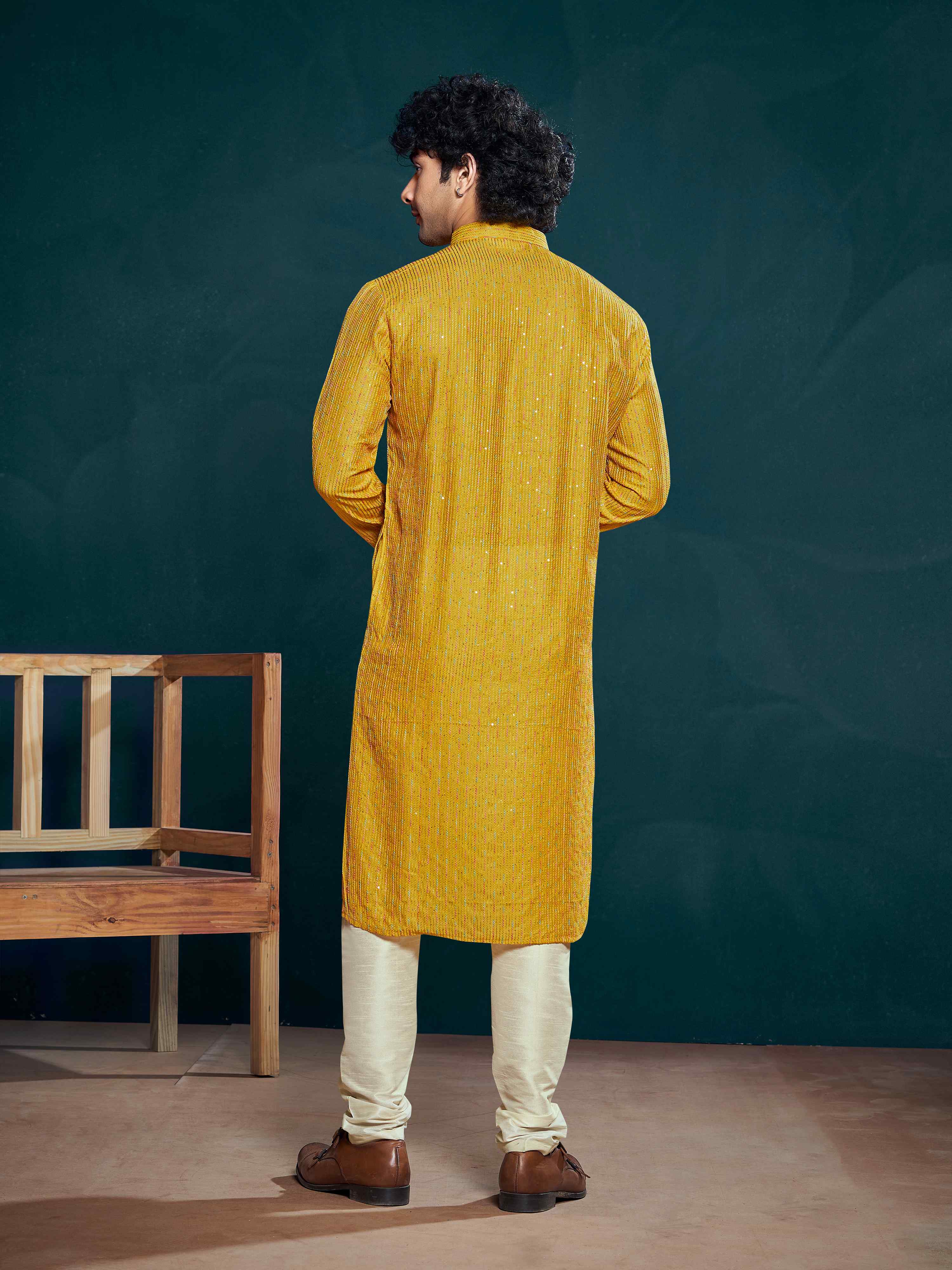 Yellow Kurta Payjama with Sequins Embroidery – Traditional with a Twist