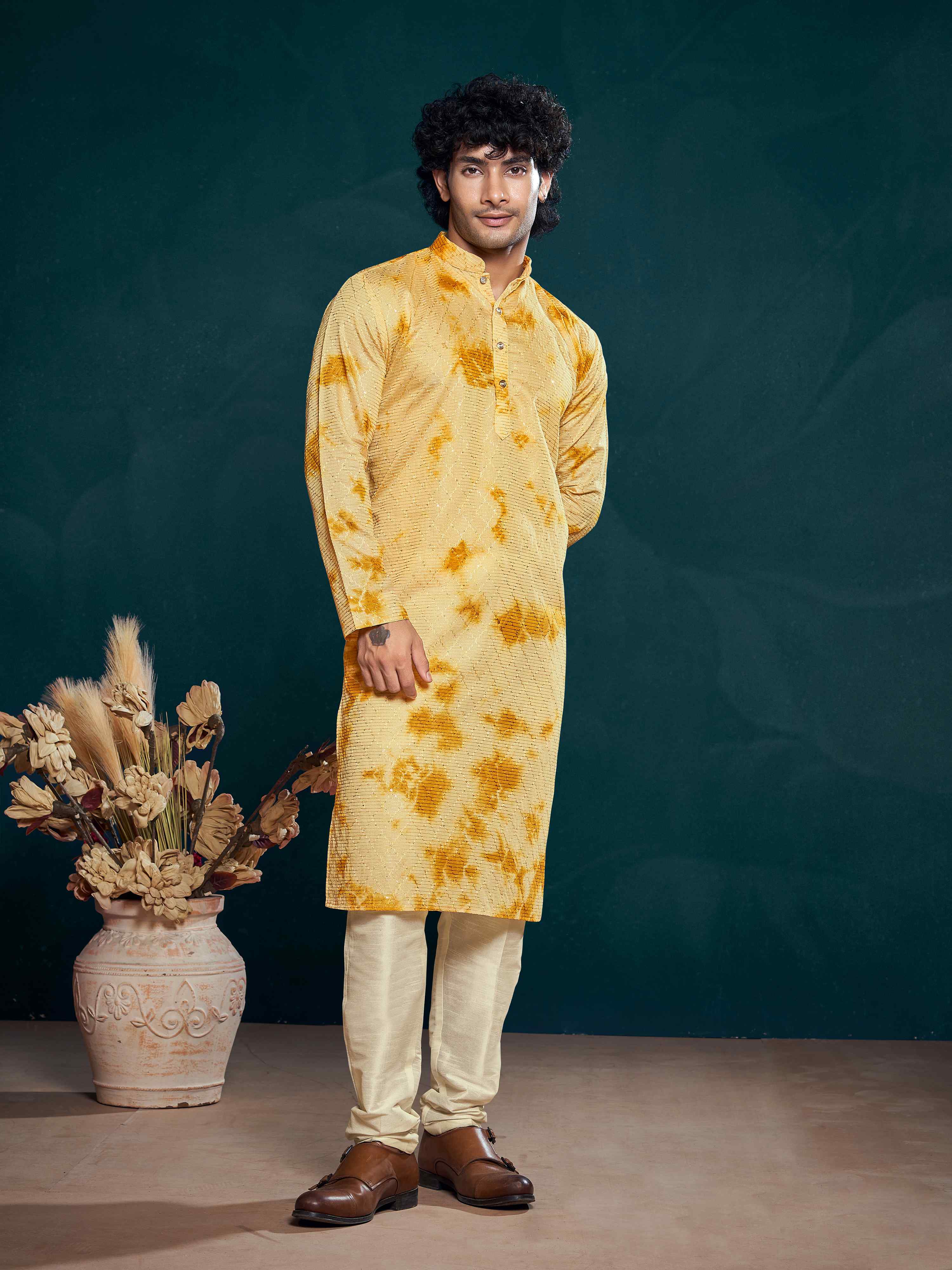 Yellow Kurta Payjama with Sequins Work – Bright and Trendy