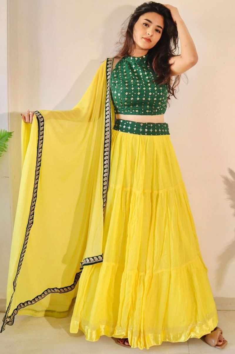 Yellow Lehenga Choli With Embroidery Work