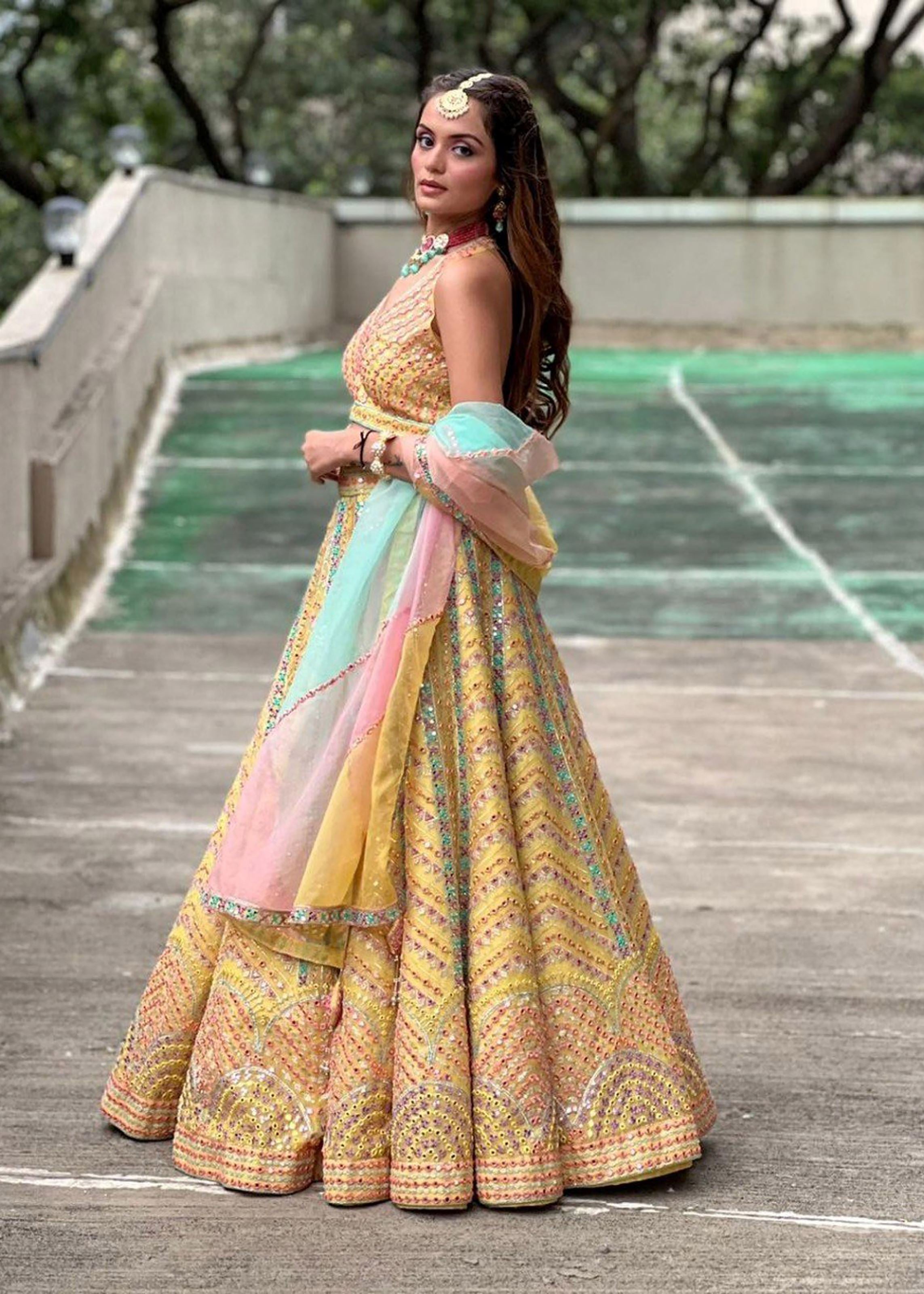 Yellow Lehenga Choli With Sequins With Multi Color Thread And Zari Embroidery Work